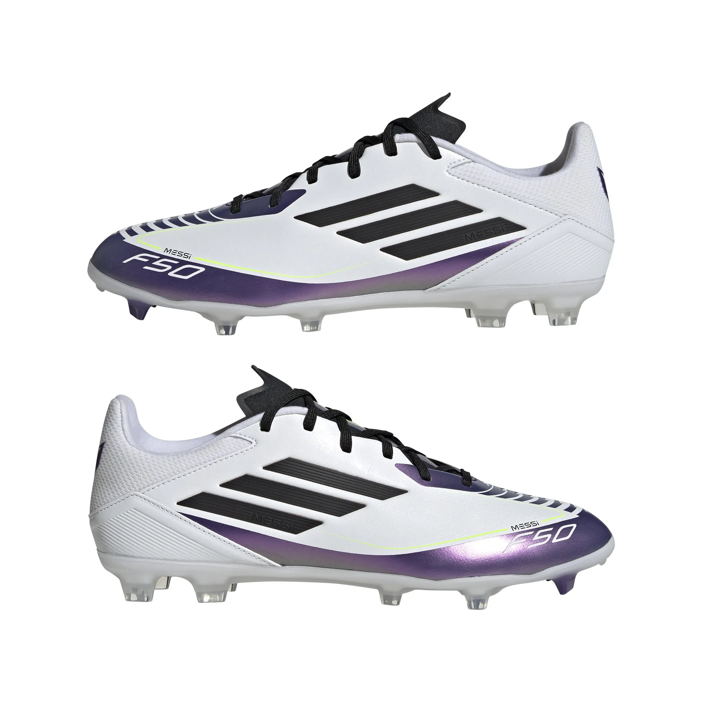 adidas F50 League FG/MG Fester Boden/Mehrzweckboden MESSI Stollenschuhe - FTW Weiß/Core Schwarz/Unity Lila