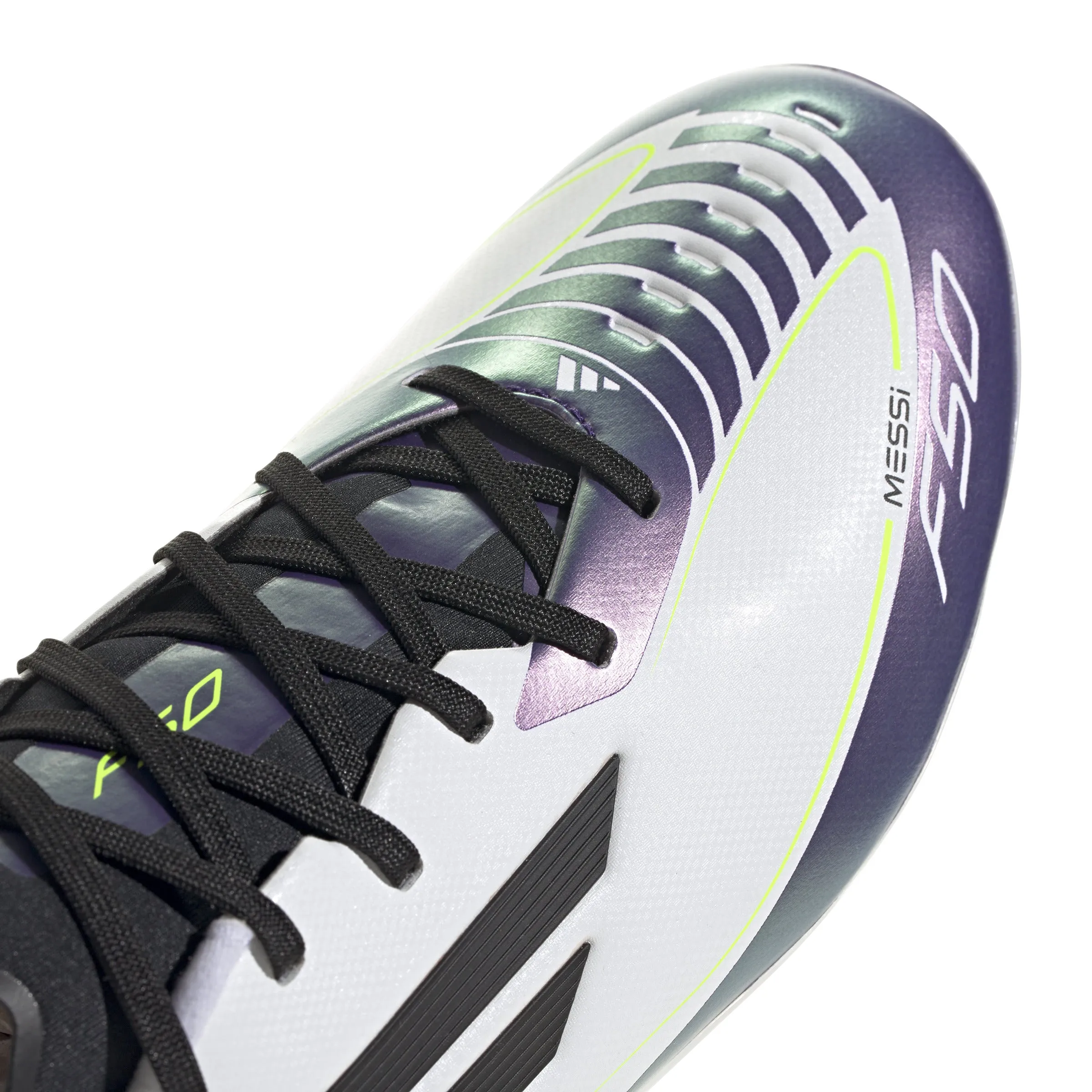 adidas F50 League FG/MG Fester Boden/Mehrzweckboden MESSI Stollenschuhe - FTW Weiß/Core Schwarz/Unity Lila