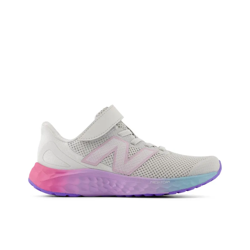 Fresh Foam Arishi v4 Bungee-Schnürung mit Oberseitenriemen - Grau Matter mit Mid Century Pink und Lilac Glo - Kinder
