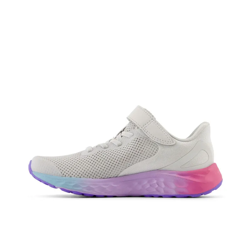 Fresh Foam Arishi v4 Bungee-Schnürung mit Oberseitenriemen - Grau Matter mit Mid Century Pink und Lilac Glo - Kinder
