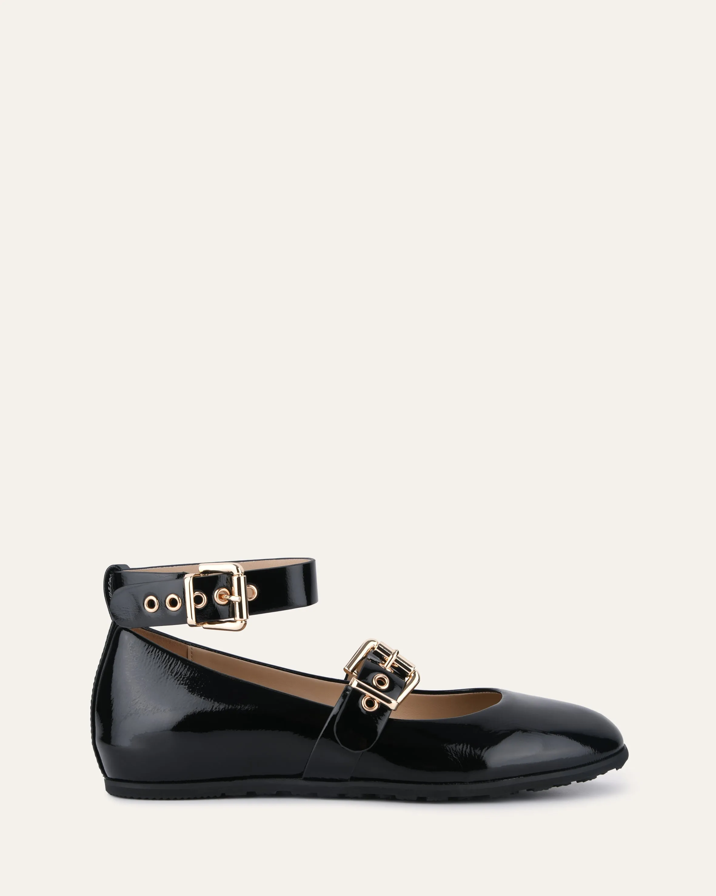 HERA CASUAL FLATS SCHWARZ KREMPELNDES GLANZLEDER