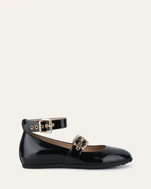 HERA CASUAL FLATS SCHWARZ KREMPELNDES GLANZLEDER