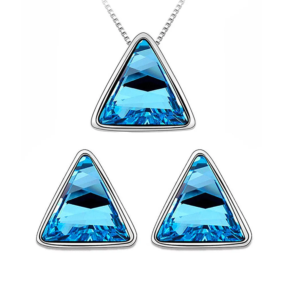 Krystal Couture Schmuck Tri-Vektor Halskette & Ohrring Set | Blau