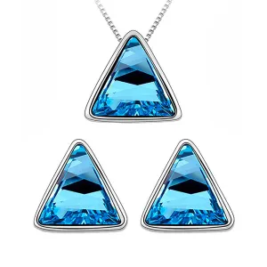 Krystal Couture Schmuck Tri-Vektor Halskette & Ohrring Set | Blau
