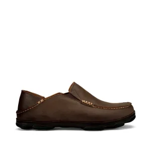 OluKai Herren Moloa Moc Leder Slip-On Schuhe in Dunkelholzbraun