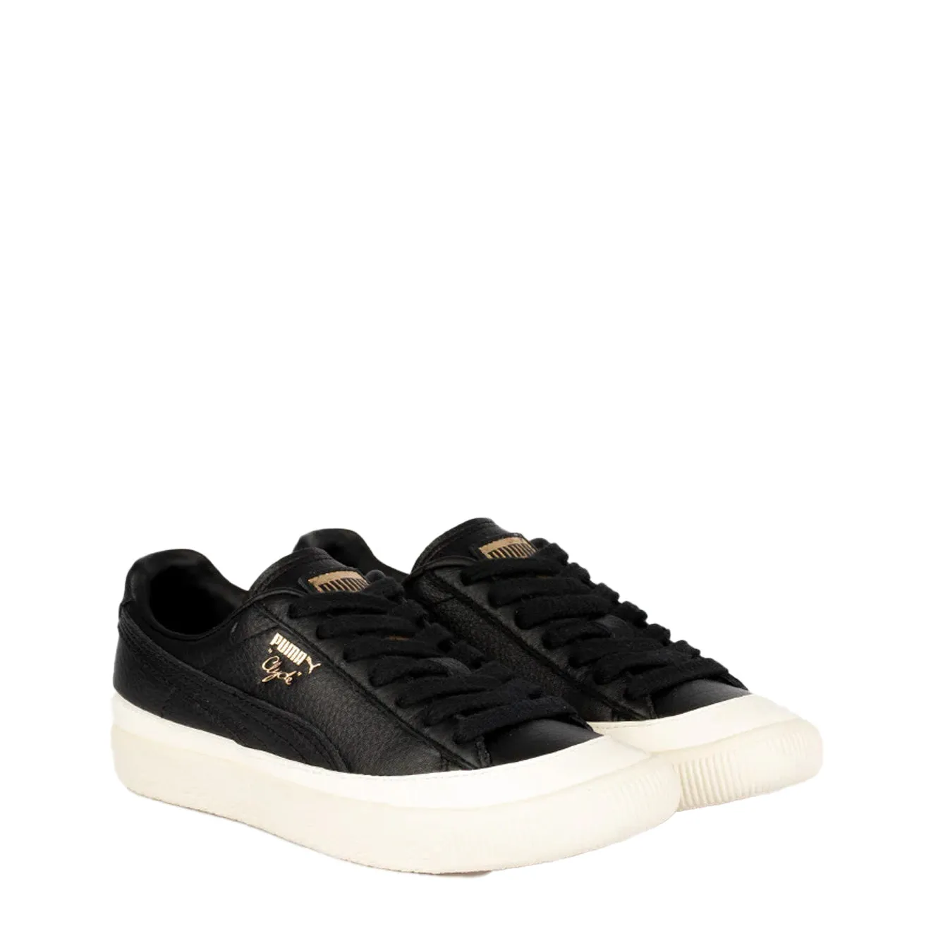 Puma Damen Clyde Gummikappe Leder Turnschuh Puma Schwarz / Flüsterweiß