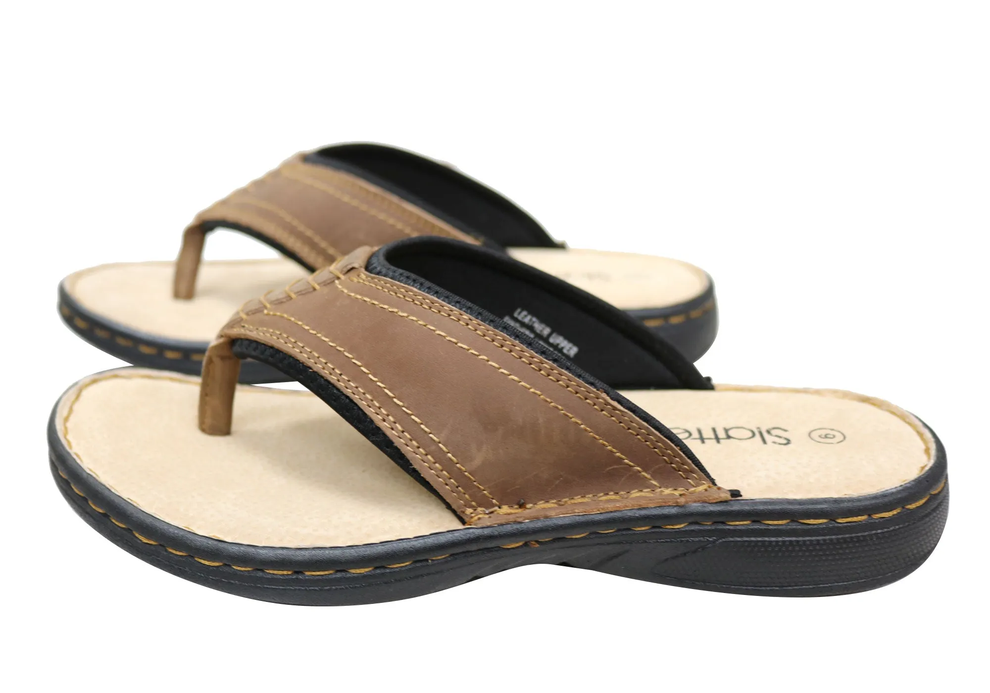 Slatters Kyte Herren Bequeme Leder-Thongs Flip-Flops Slatters Schuhe