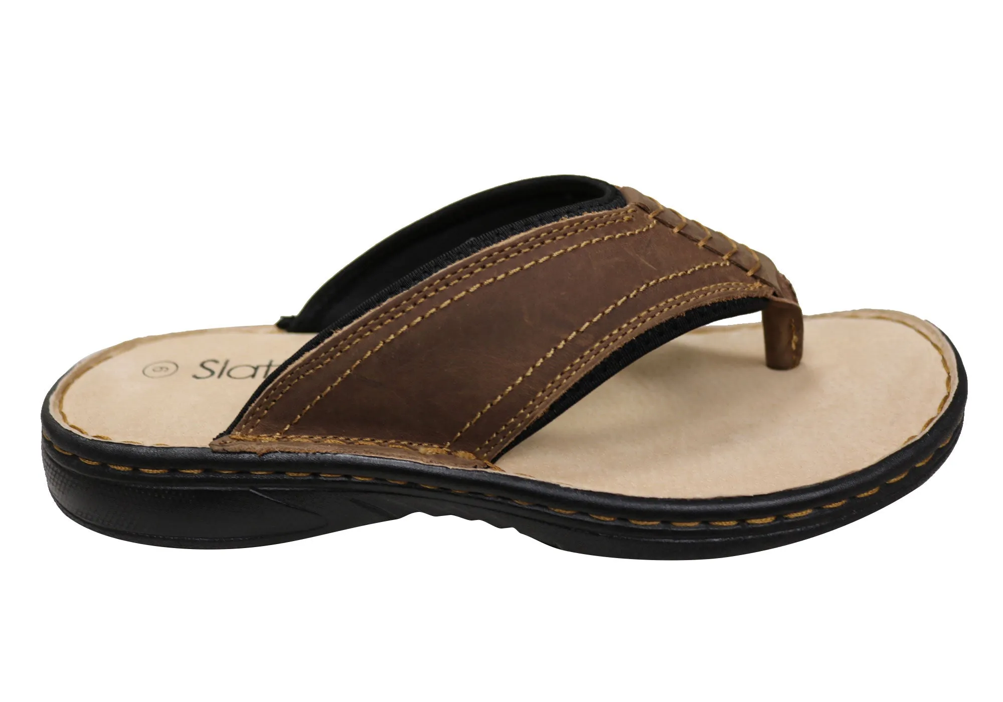 Slatters Kyte Herren Bequeme Leder-Thongs Flip-Flops Slatters Schuhe