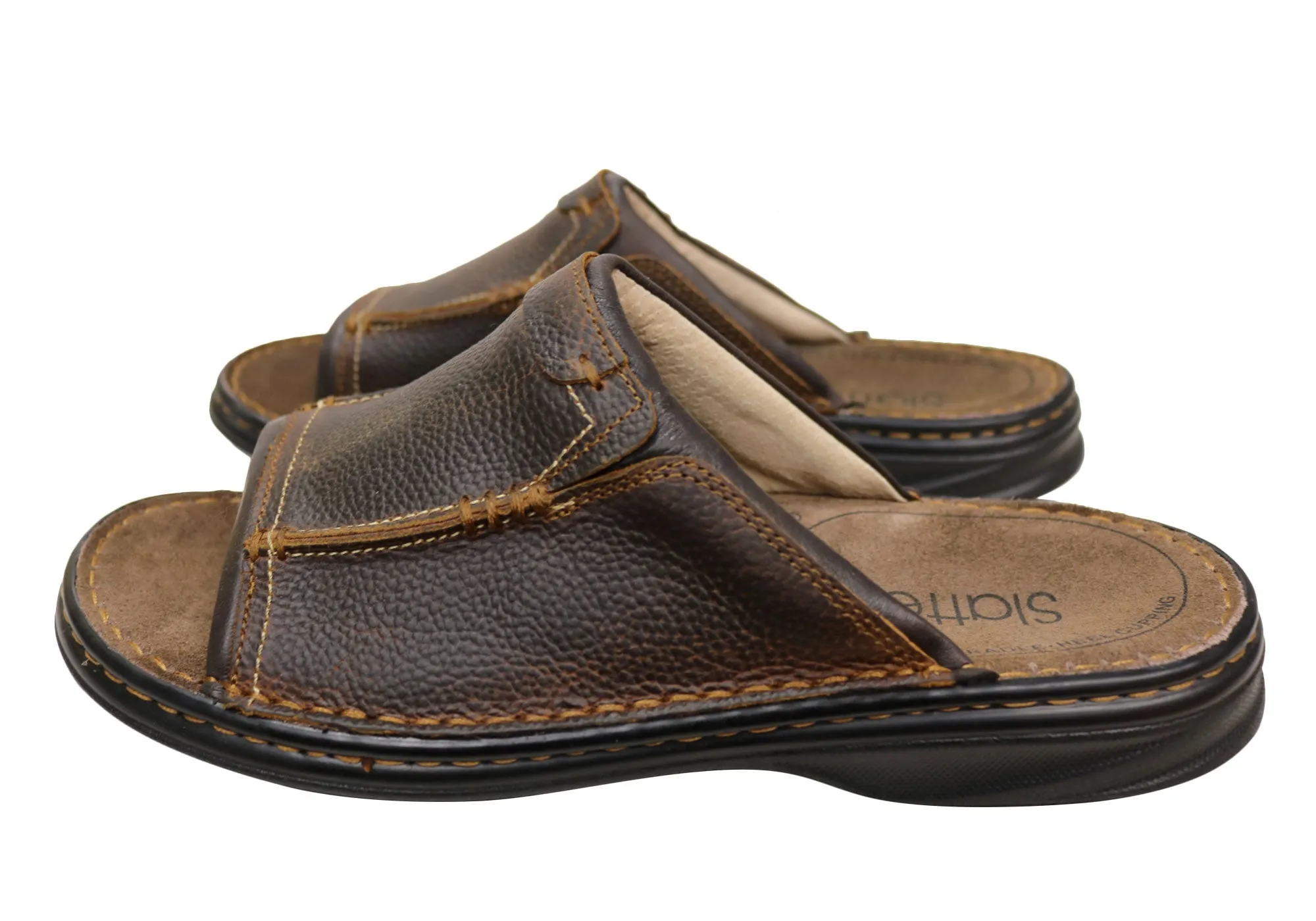 Slatters Tonga Herren Bequeme Leder-Slides Sandalen Slatters Schuhe