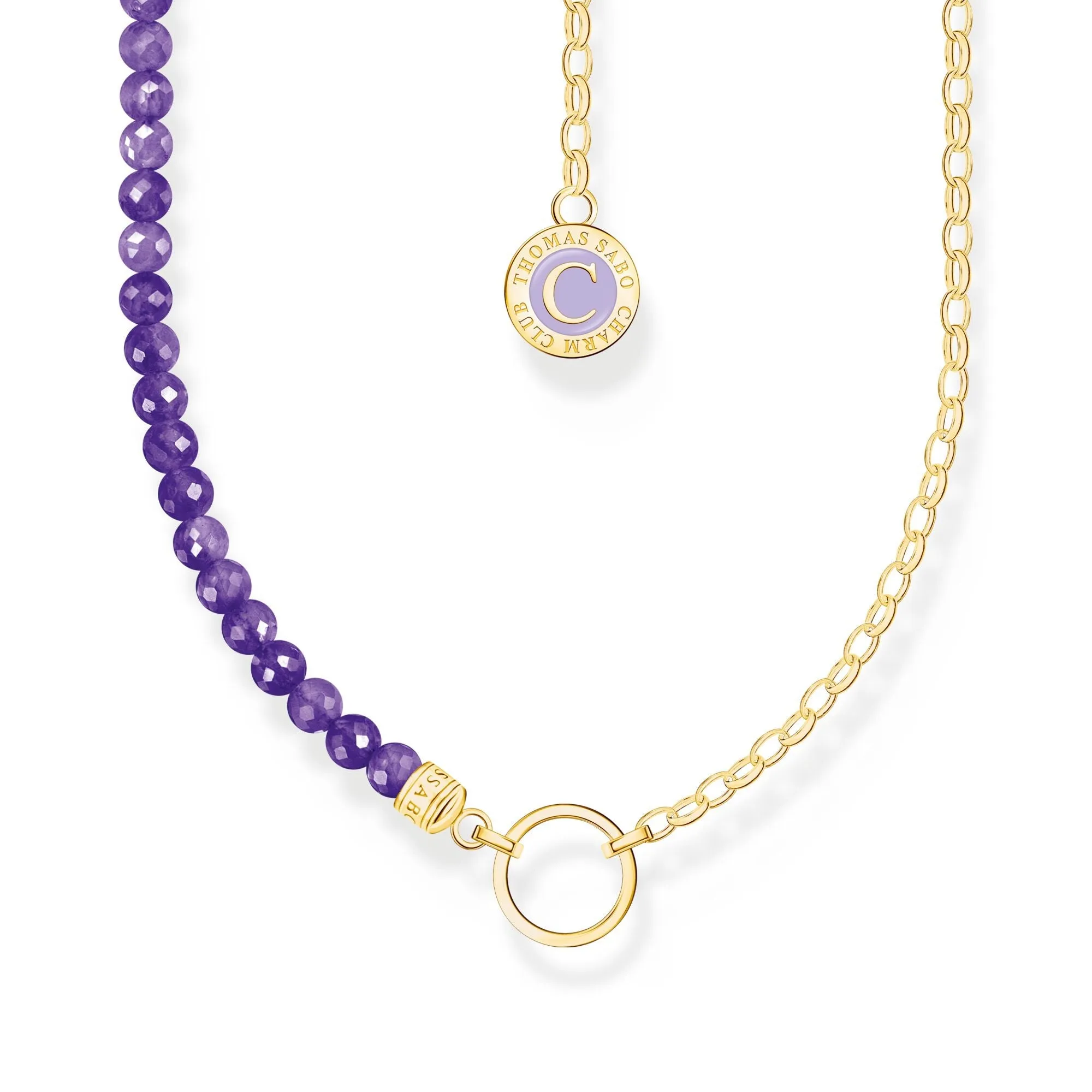 Thomas Sabo Damenketten Gold Member Charm Halskette mit violetten Perlen