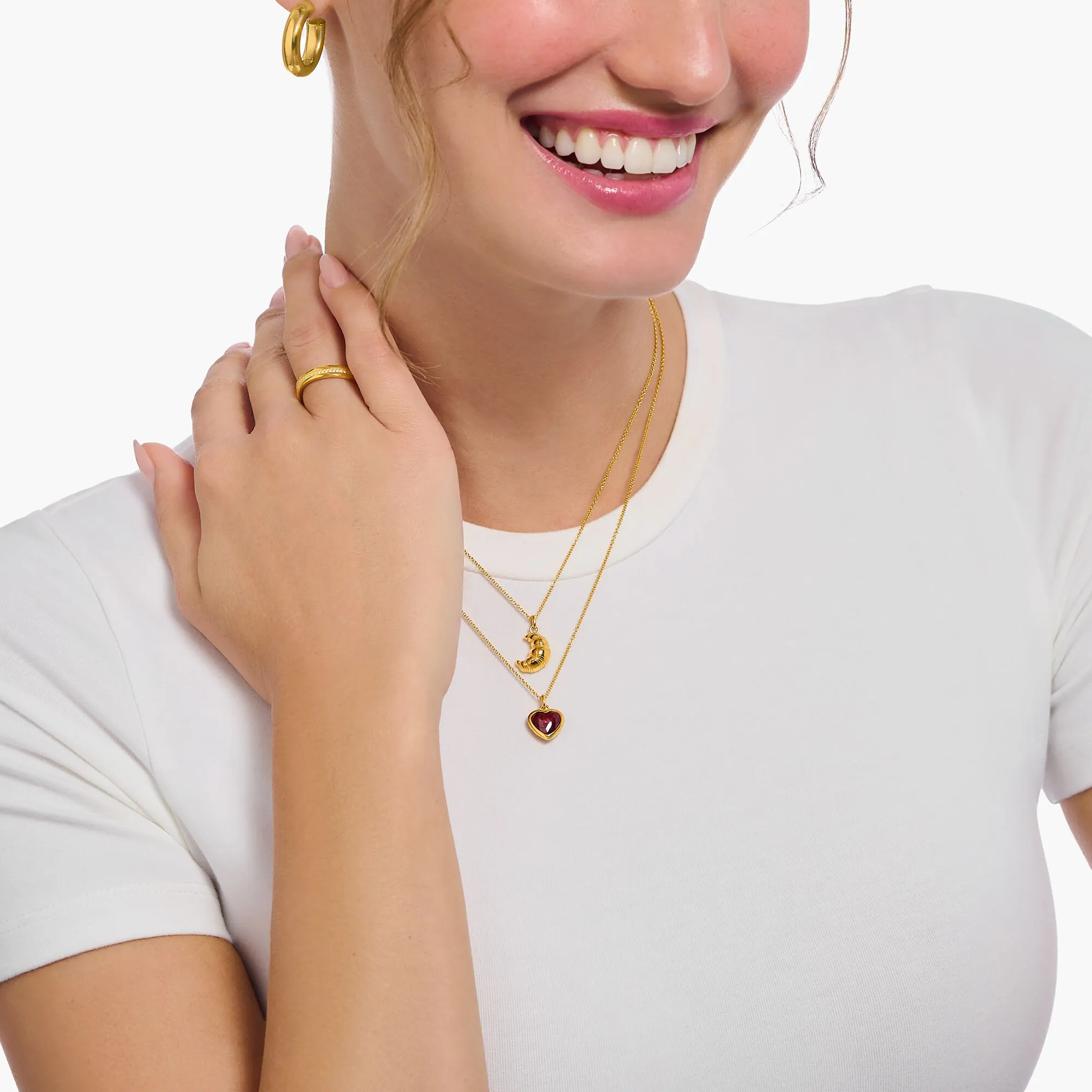 Thomas Sabo Damen Halsketten Herz Anhänger Halskette Gold mit rotem Zirkonia