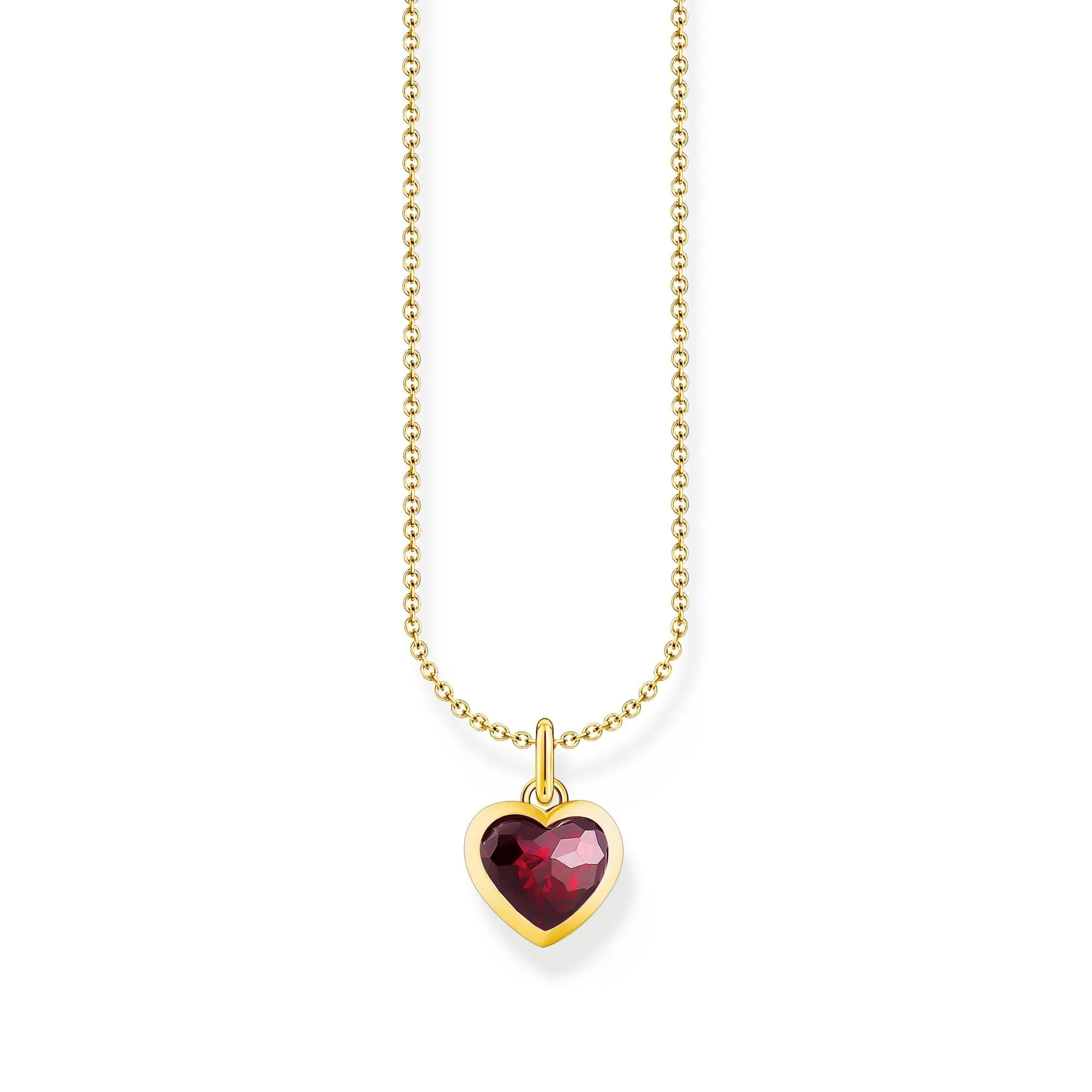 Thomas Sabo Damen Halsketten Herz Anhänger Halskette Gold mit rotem Zirkonia