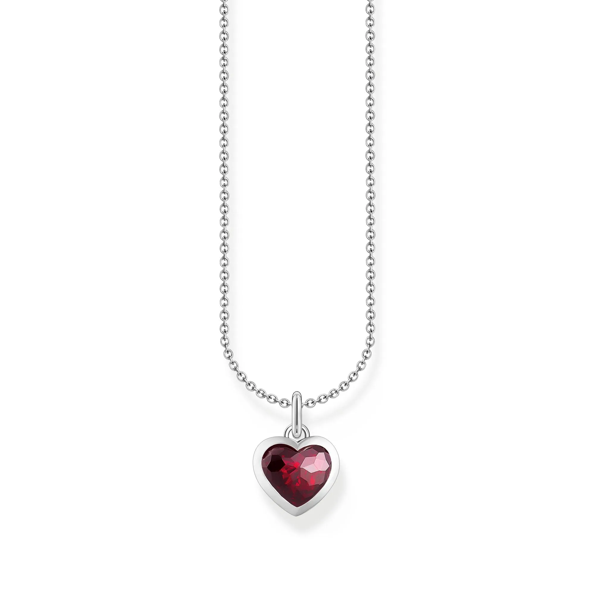 Thomas Sabo Damen Halsketten Herz-Anhänger-Kette Silber mit rotem Zirkonia