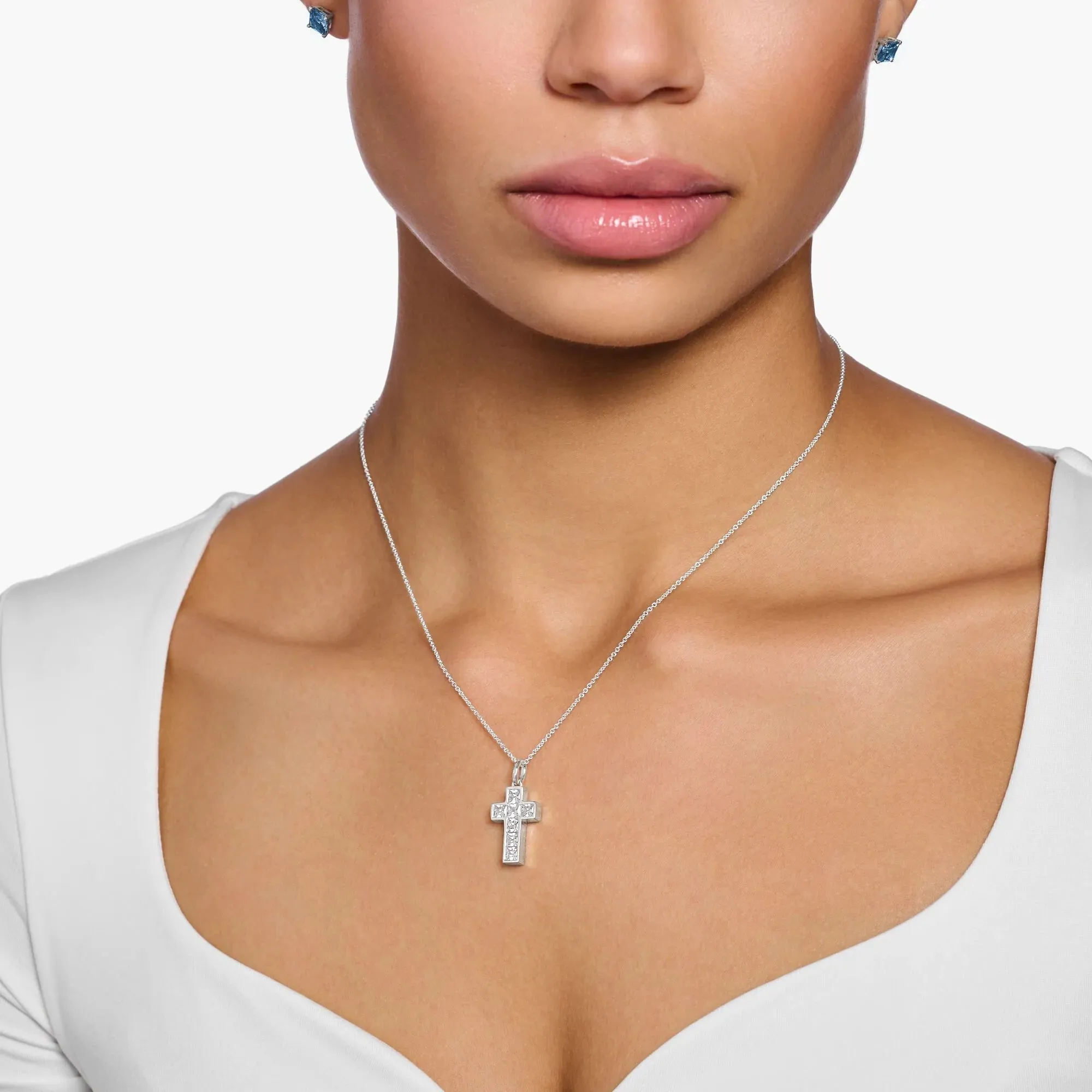Thomas Sabo Damenketten Heritage Kreuz Halskette mit weißen Steinen
