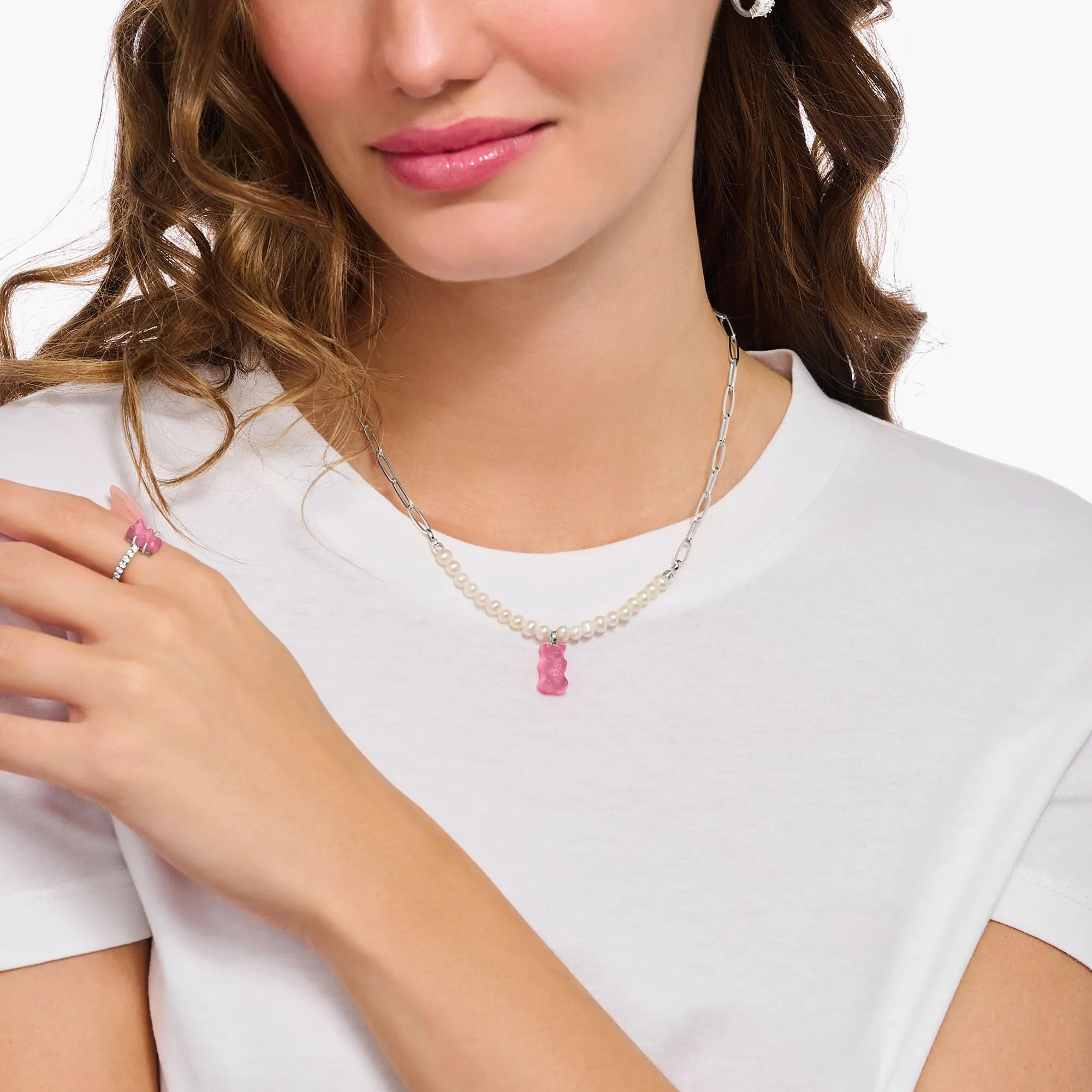 Thomas Sabo Damenketten Gliederkette mit Roségoldbär & Süßwasserperlen