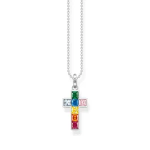 Thomas Sabo Damenketten Halskette Kreuz bunte Steine Silber