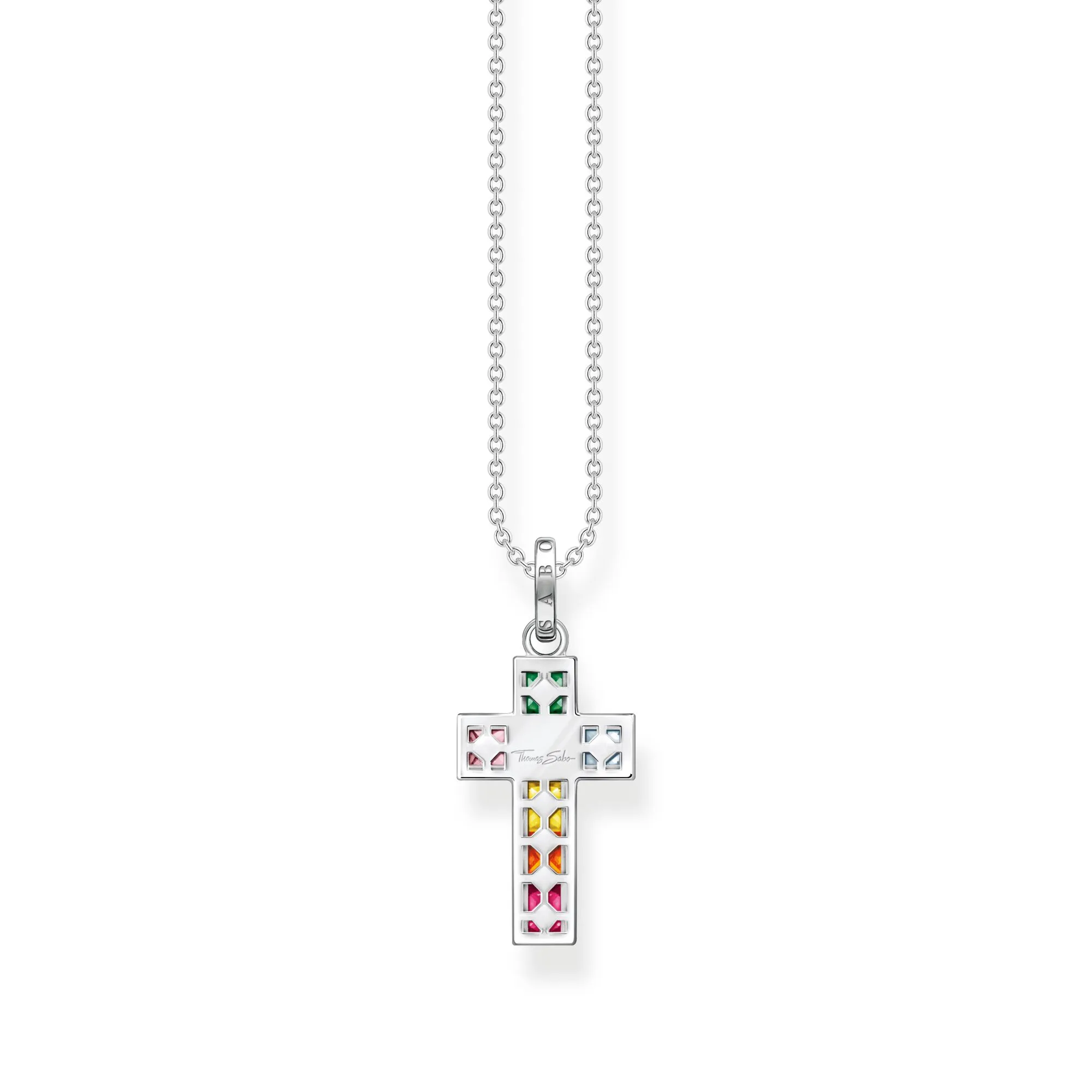 Thomas Sabo Damenketten Halskette Kreuz bunte Steine Silber