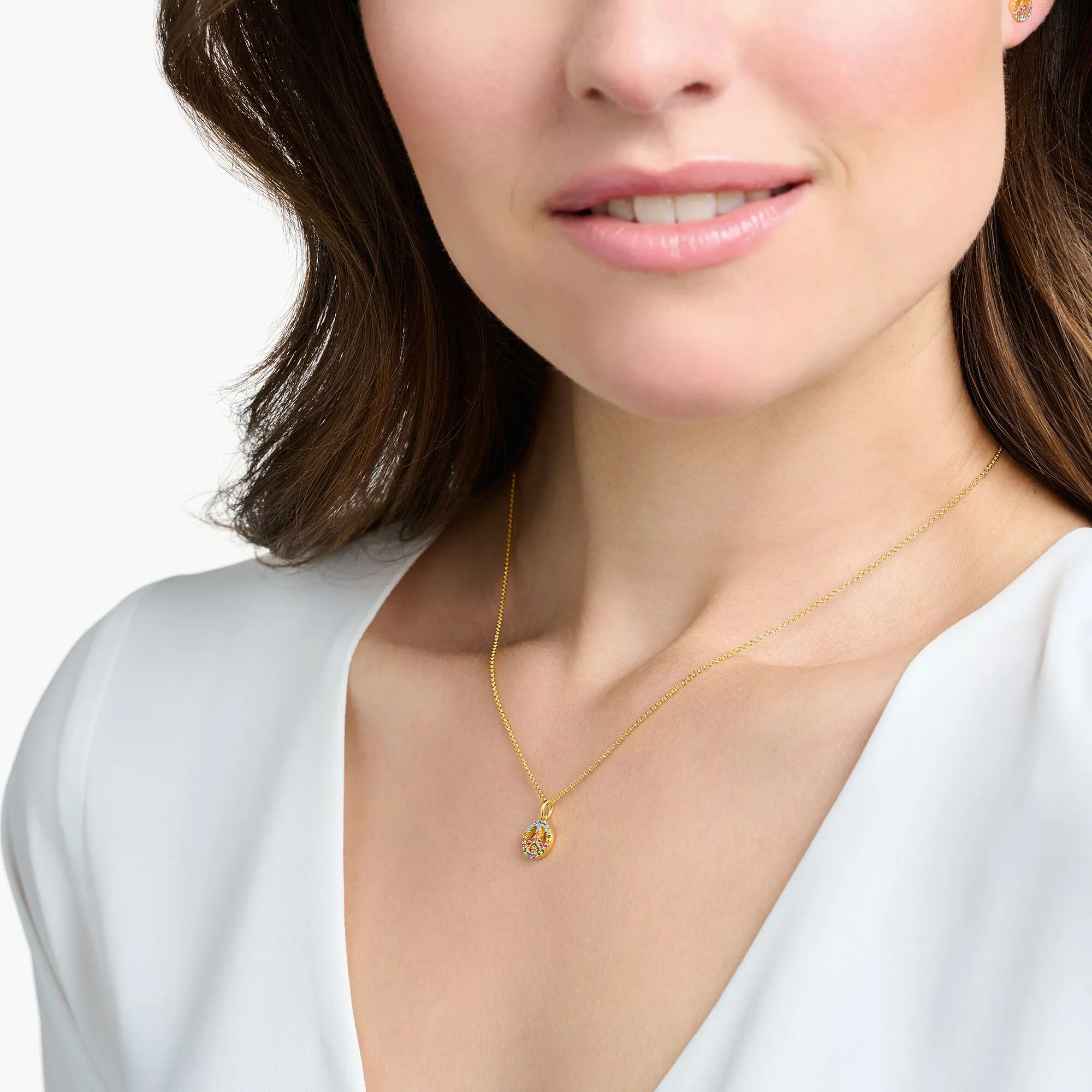 Thomas Sabo Damenketten Halskette Frieden mit bunten Steinen Gold