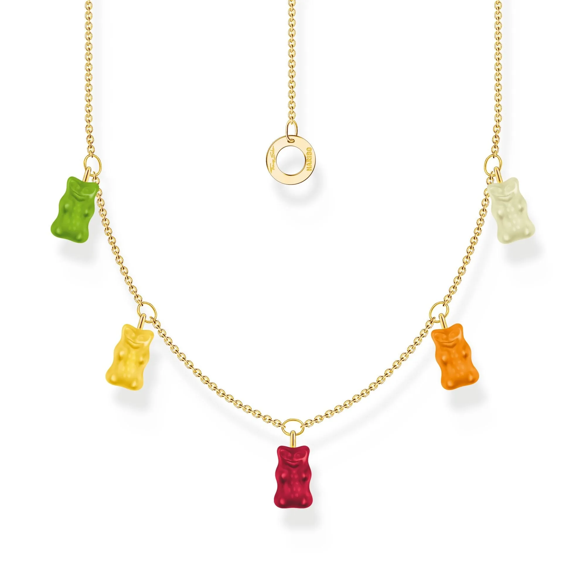 Thomas Sabo Damen Halsketten Halskette mit 5 farbenfrohen Goldbären