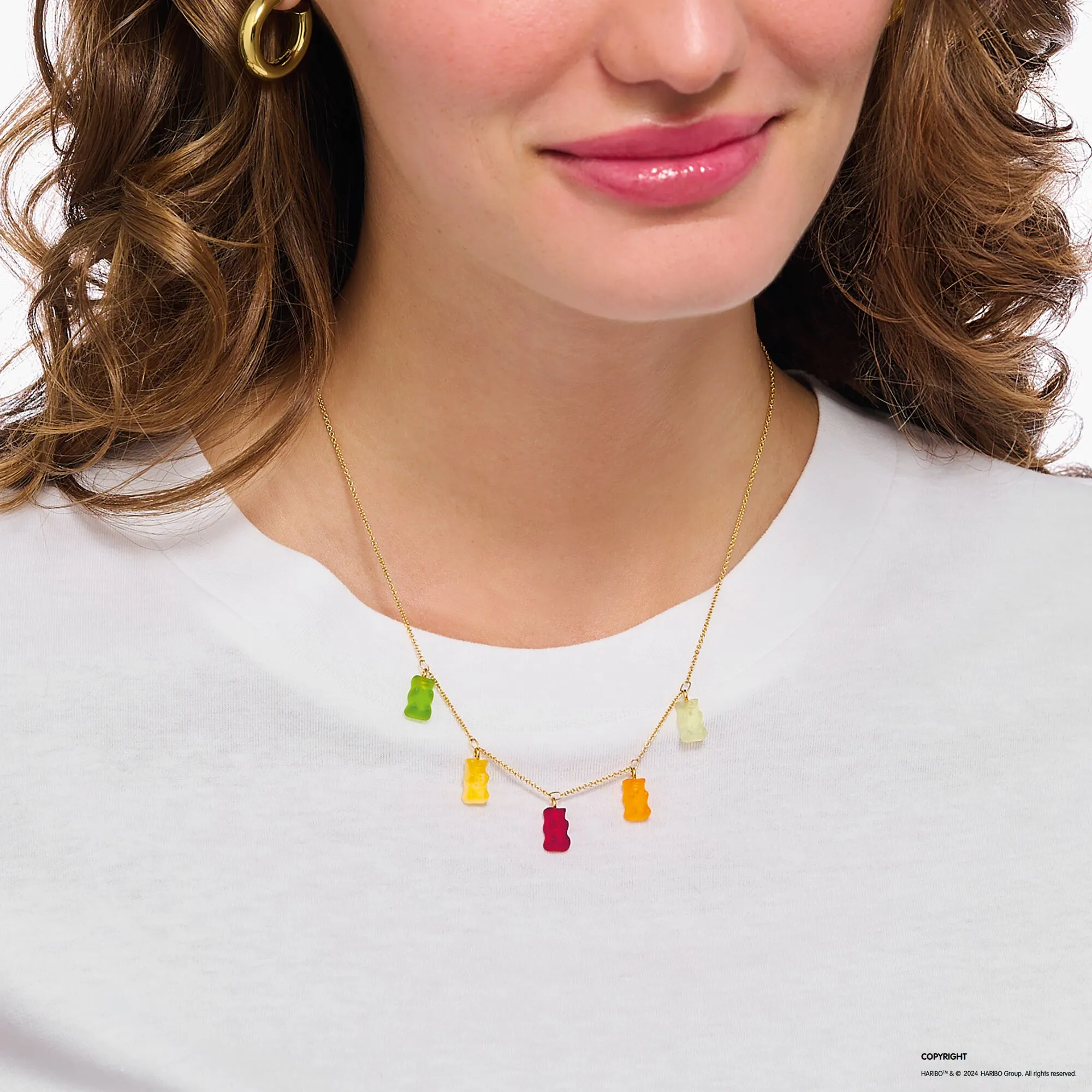 Thomas Sabo Damen Halsketten Halskette mit 5 farbenfrohen Goldbären