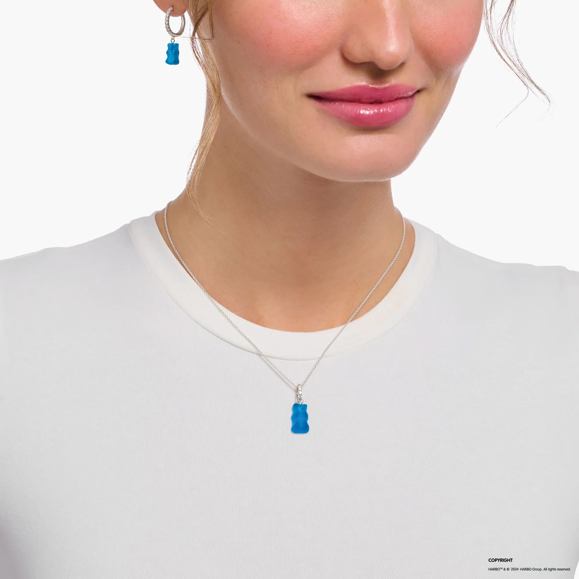 Thomas Sabo Damenketten Halskette mit blauem Goldbären-Anhänger und Zirkonia