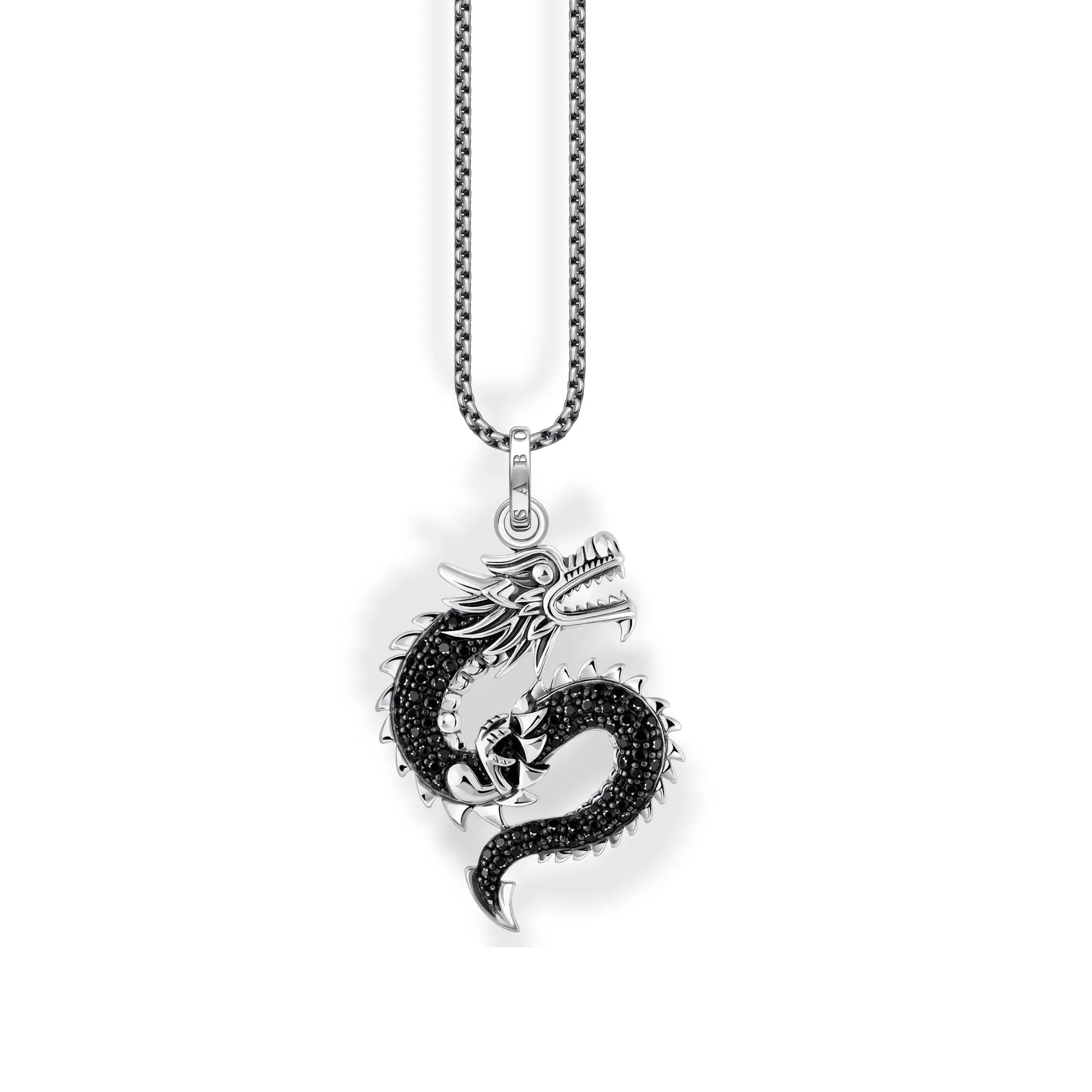 Thomas Sabo Damen Halsketten Halskette mit Drachenanhänger und schwarzen Steinen