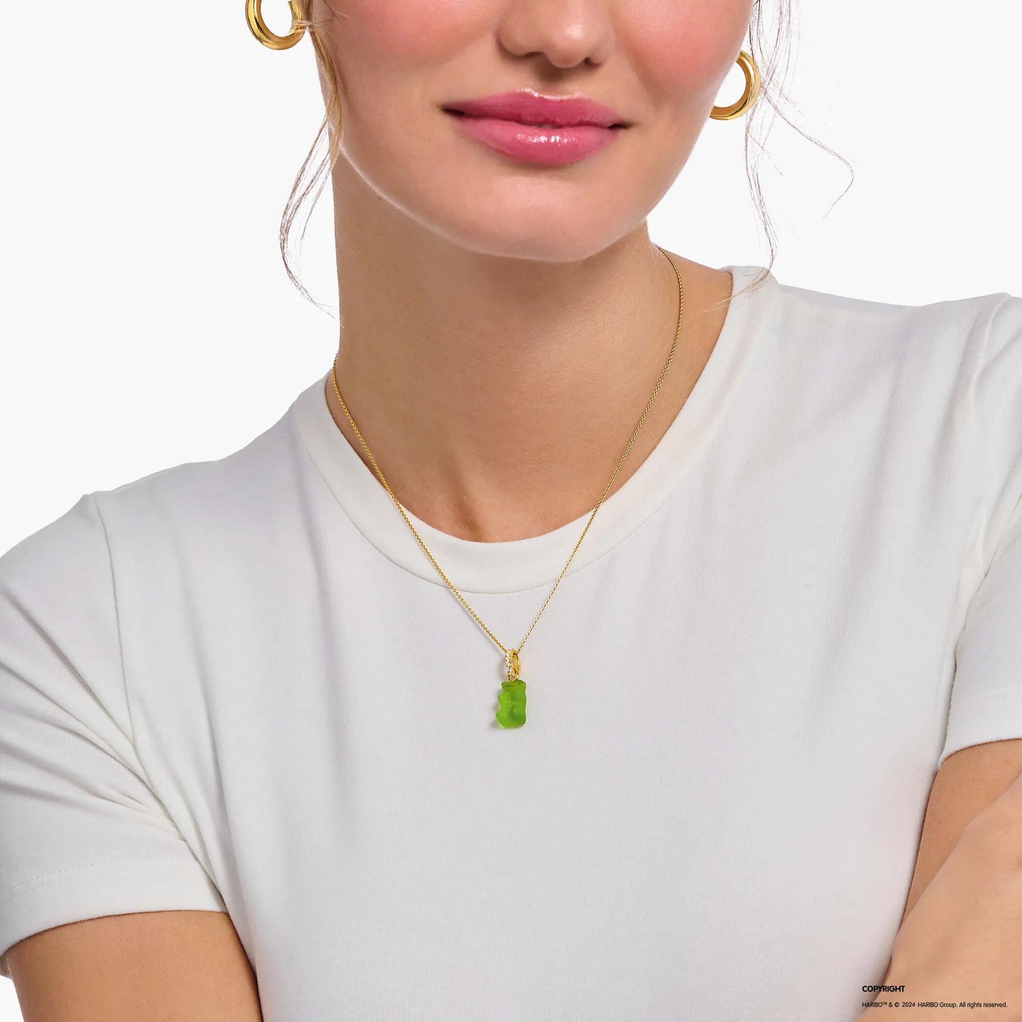 Thomas Sabo Damen Halskette Halskette mit grünem Goldbären-Anhänger und Zirkonia