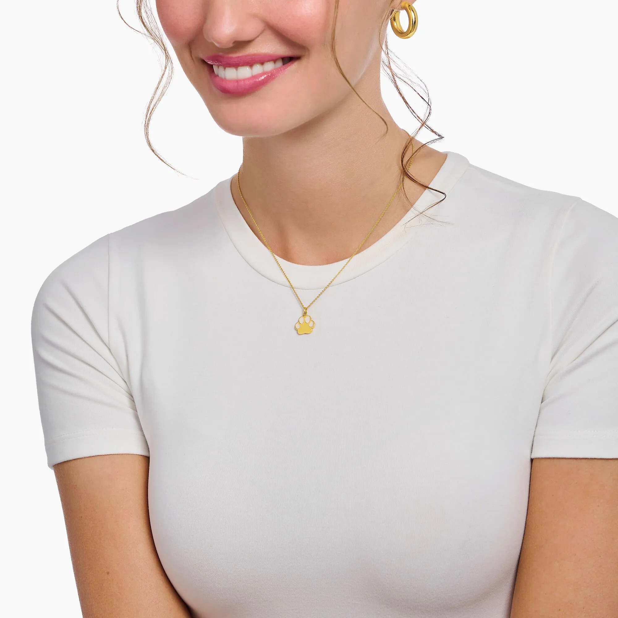 Thomas Sabo Damen Halsketten Halskette mit Pfotenanhänger und Kaltemaille - Gold