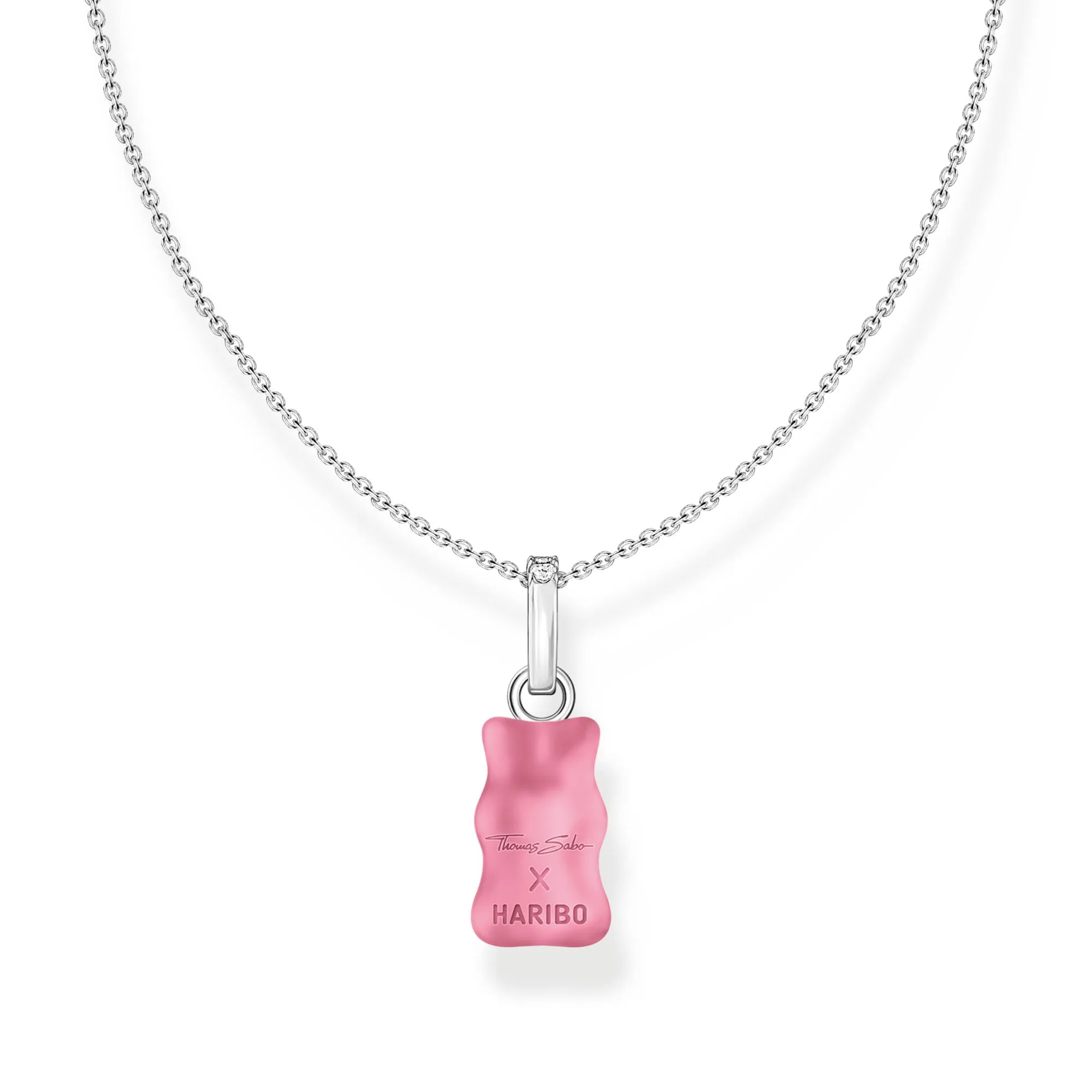 Thomas Sabo Damenketten Halskette mit rosa Goldbär-Anhänger und Steinen Silber