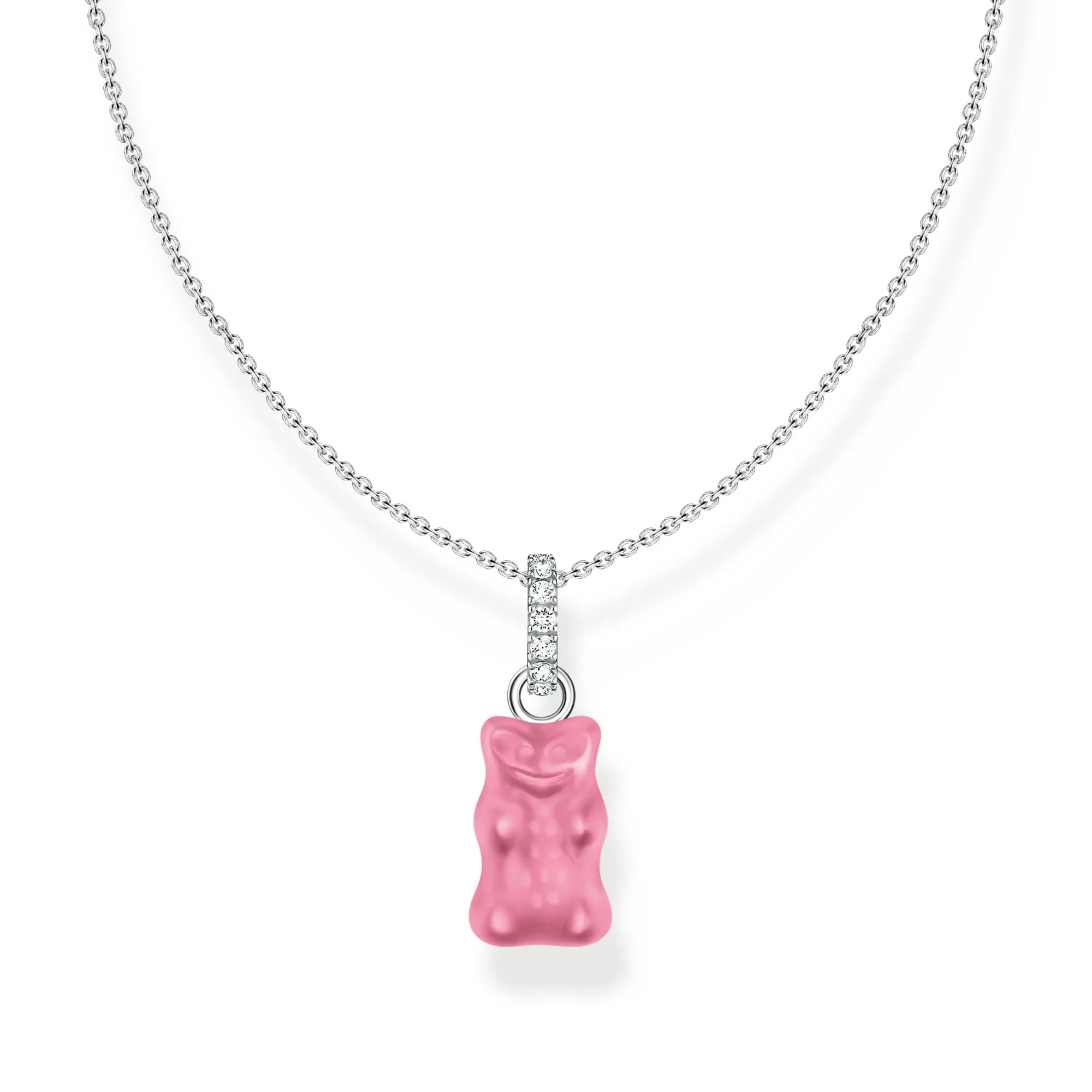 Thomas Sabo Damenketten Halskette mit rosa Goldbär-Anhänger und Steinen Silber