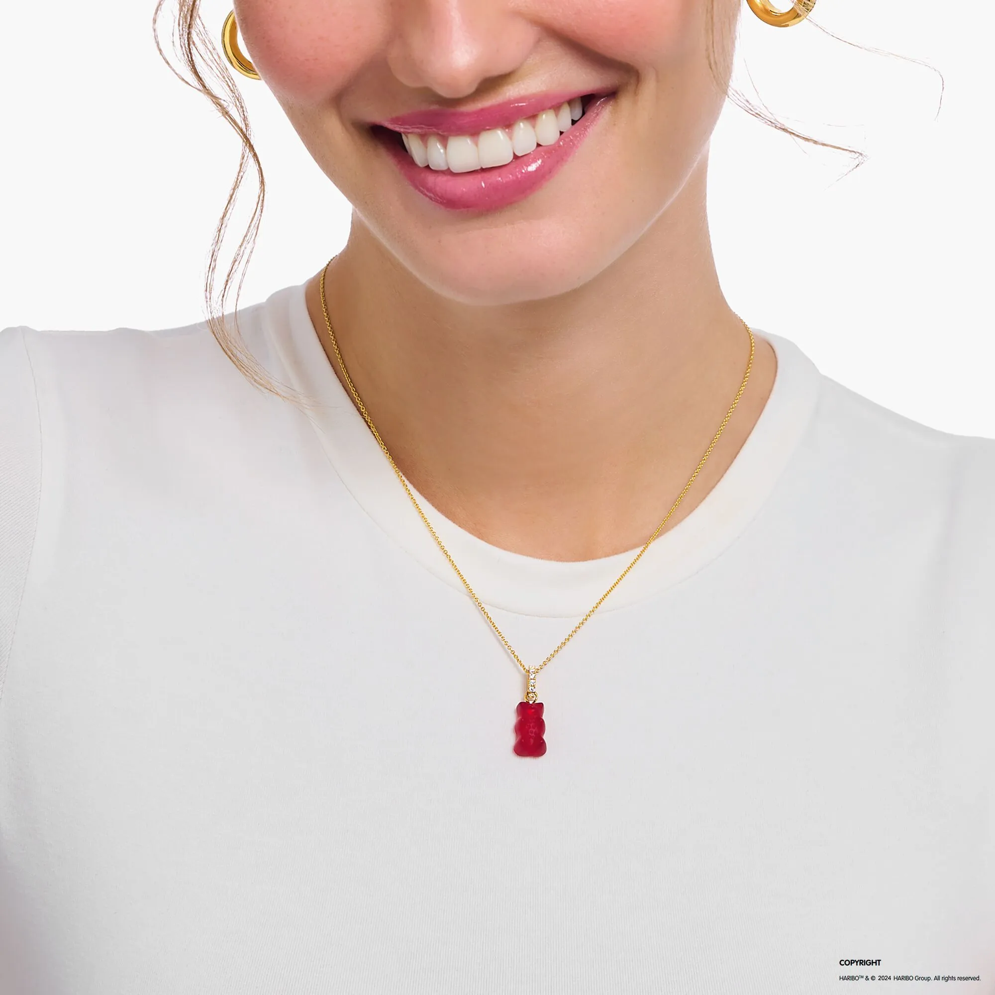 Thomas Sabo Damen Halsketten Halskette mit Rotgoldbär-Anhänger und Zirkonia