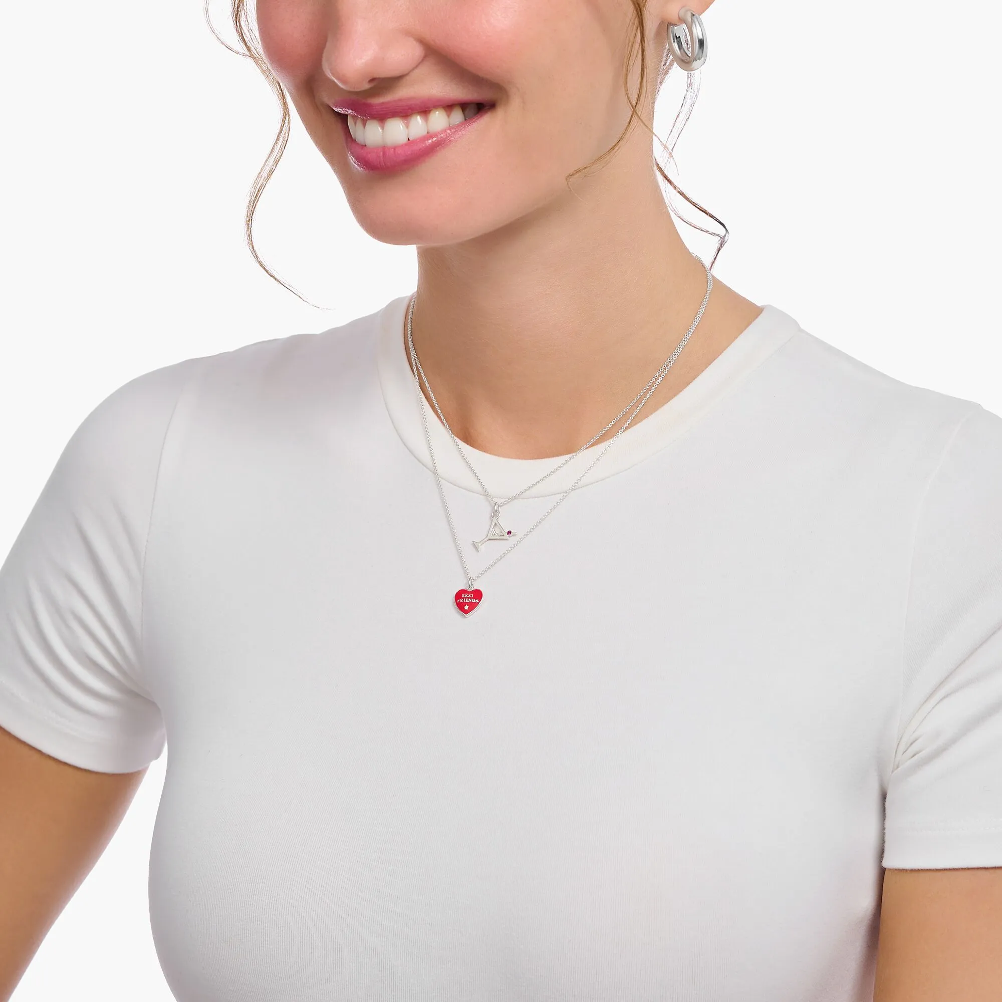 Thomas Sabo Damenketten Halskette mit rotem Herz-Anhänger - Silber