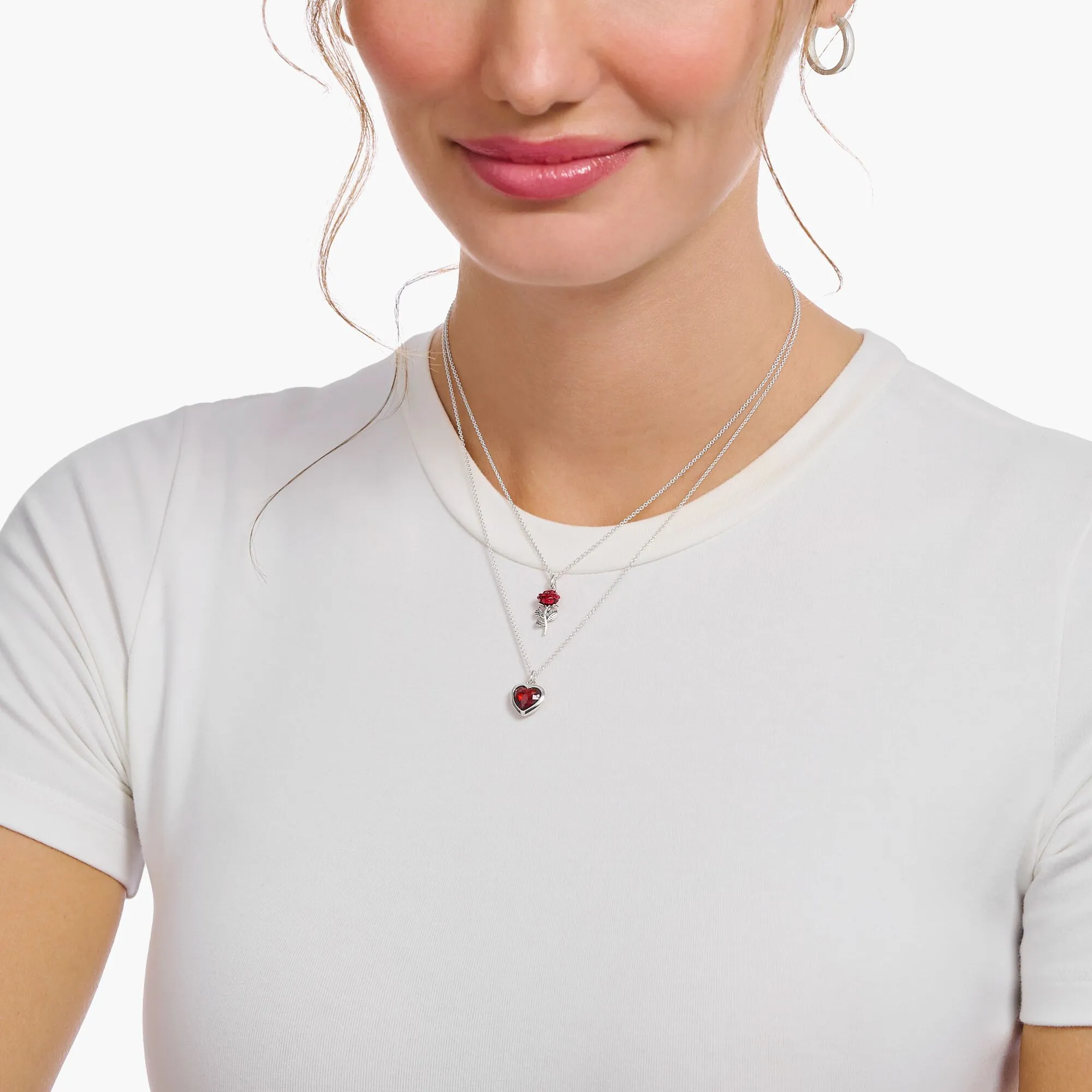 Thomas Sabo Damenketten Halskette mit rotem Rosenanhänger