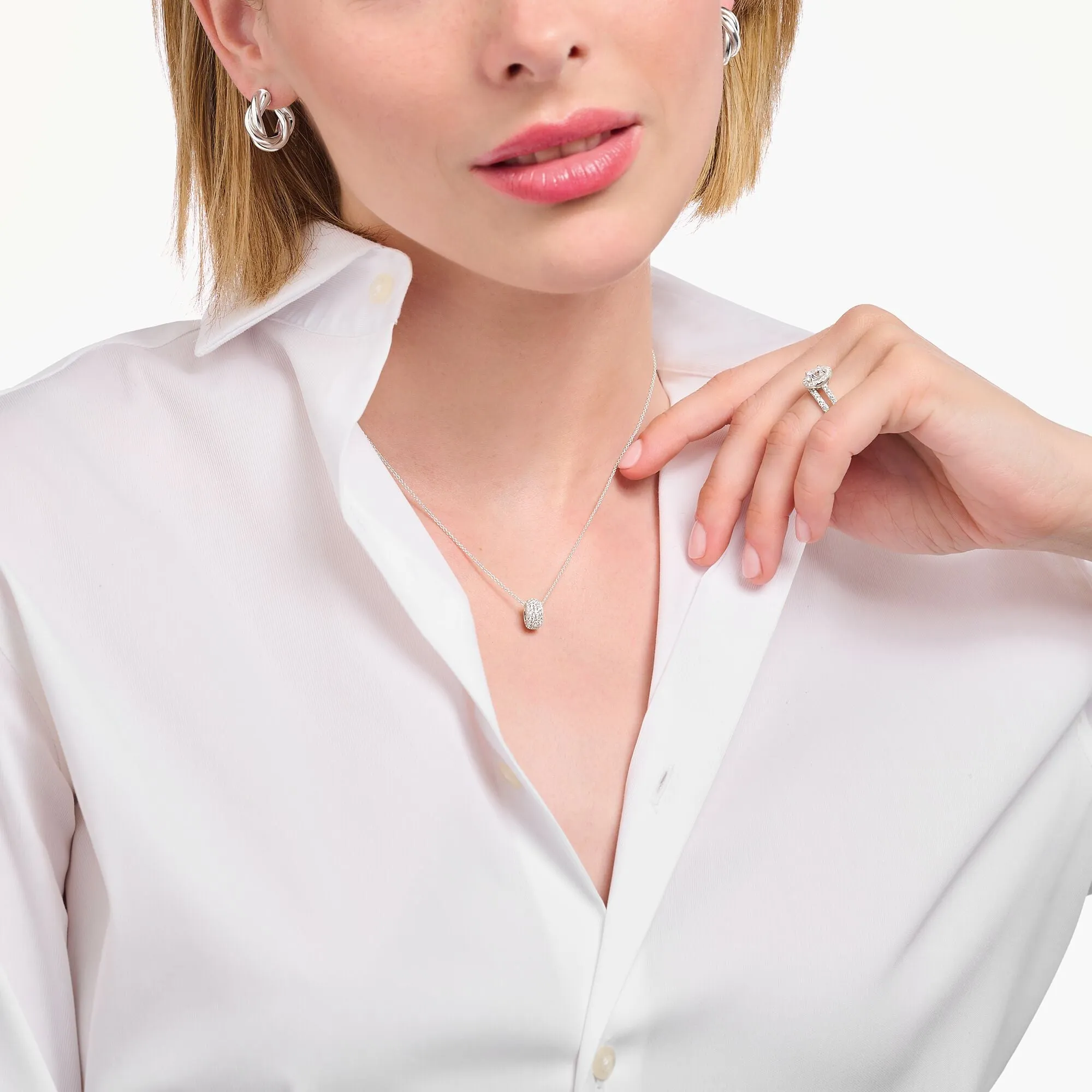 Thomas Sabo Damenketten Halskette mit Ringanhänger und weißem Zirkonia