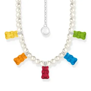 Thomas Sabo Damenketten Perlenkette mit 5 farbenfrohen Goldbären