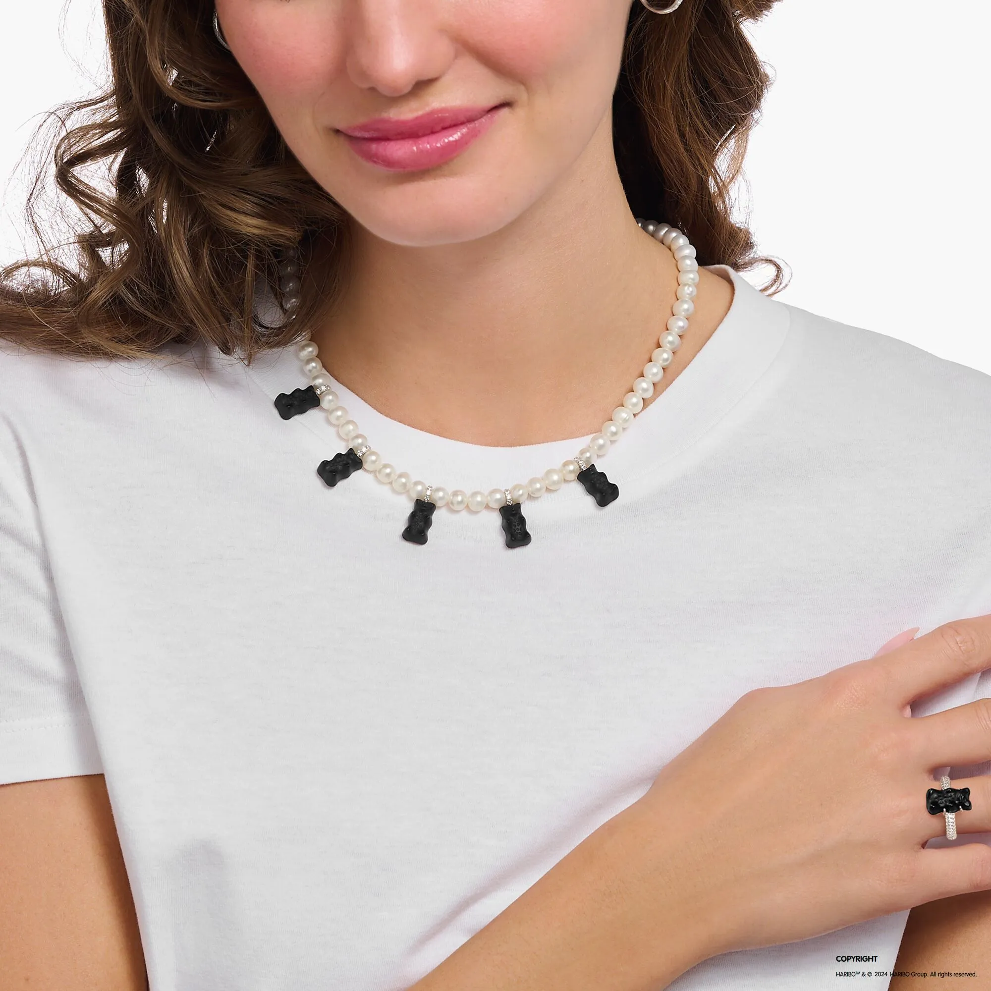 Thomas Sabo Damenketten Perlenkette mit schwarzen Goldbären