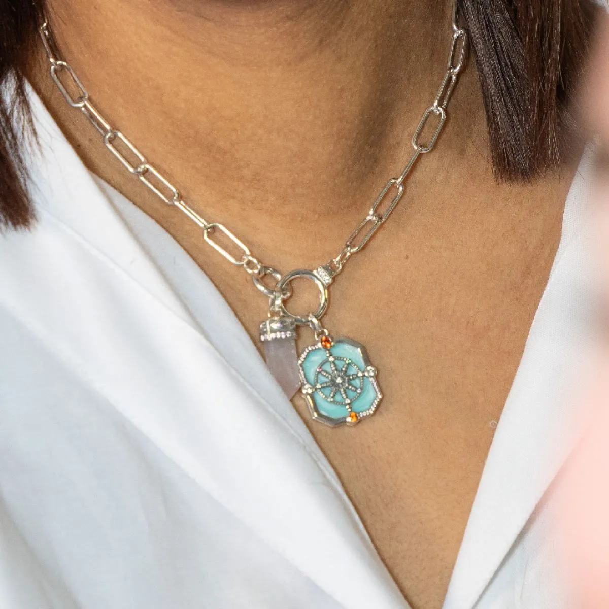Thomas Sabo Damen Halsketten Silberne Gliederkette mit zwei Ringverschlüssen und weißen Zirkonia