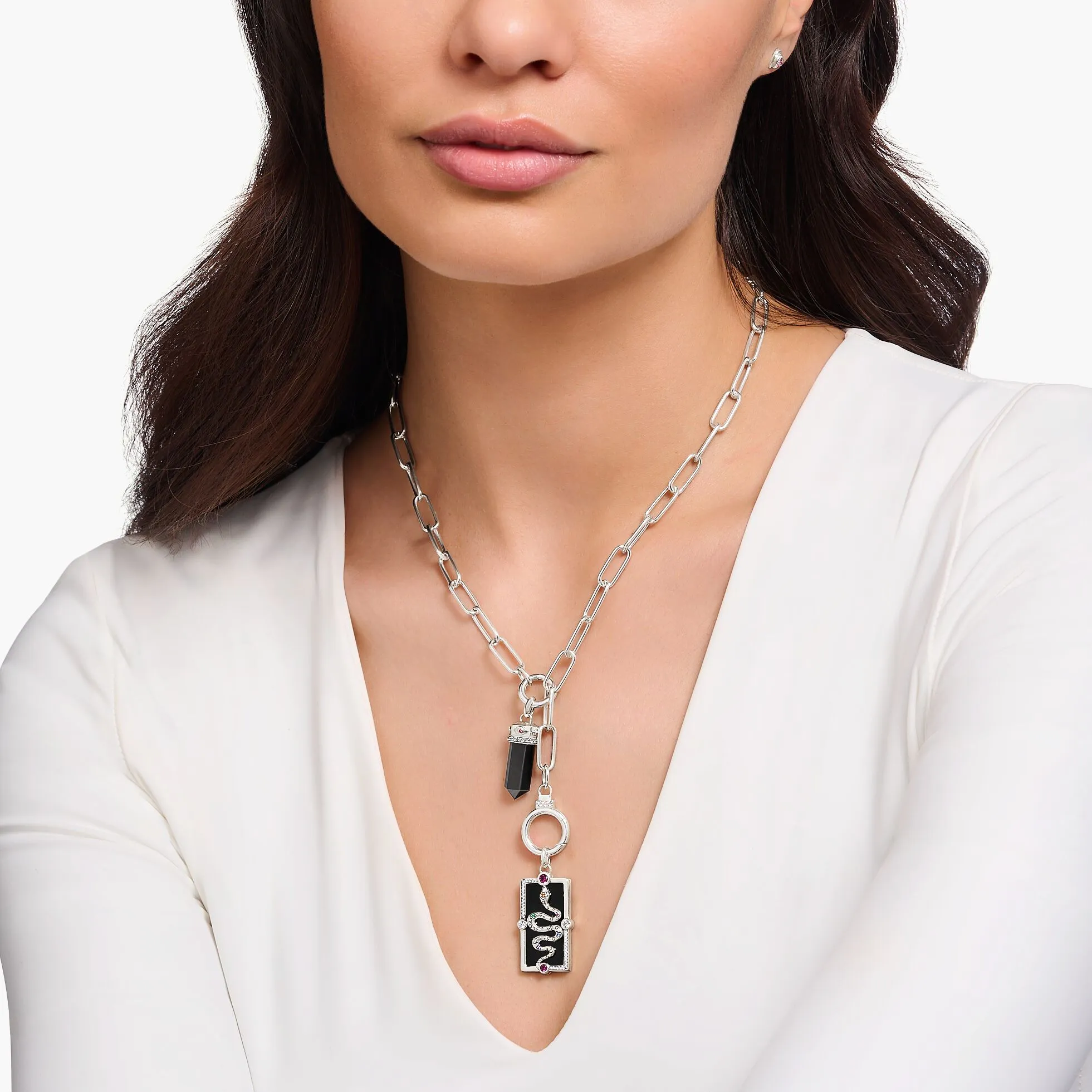 Thomas Sabo Damen Halsketten Silberne Gliederkette mit zwei Ringverschlüssen und weißen Zirkonia