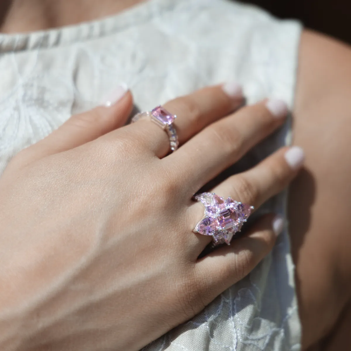 Thomas Sabo Damenringe Cocktailring mit rosa Zirkonia-Steinen