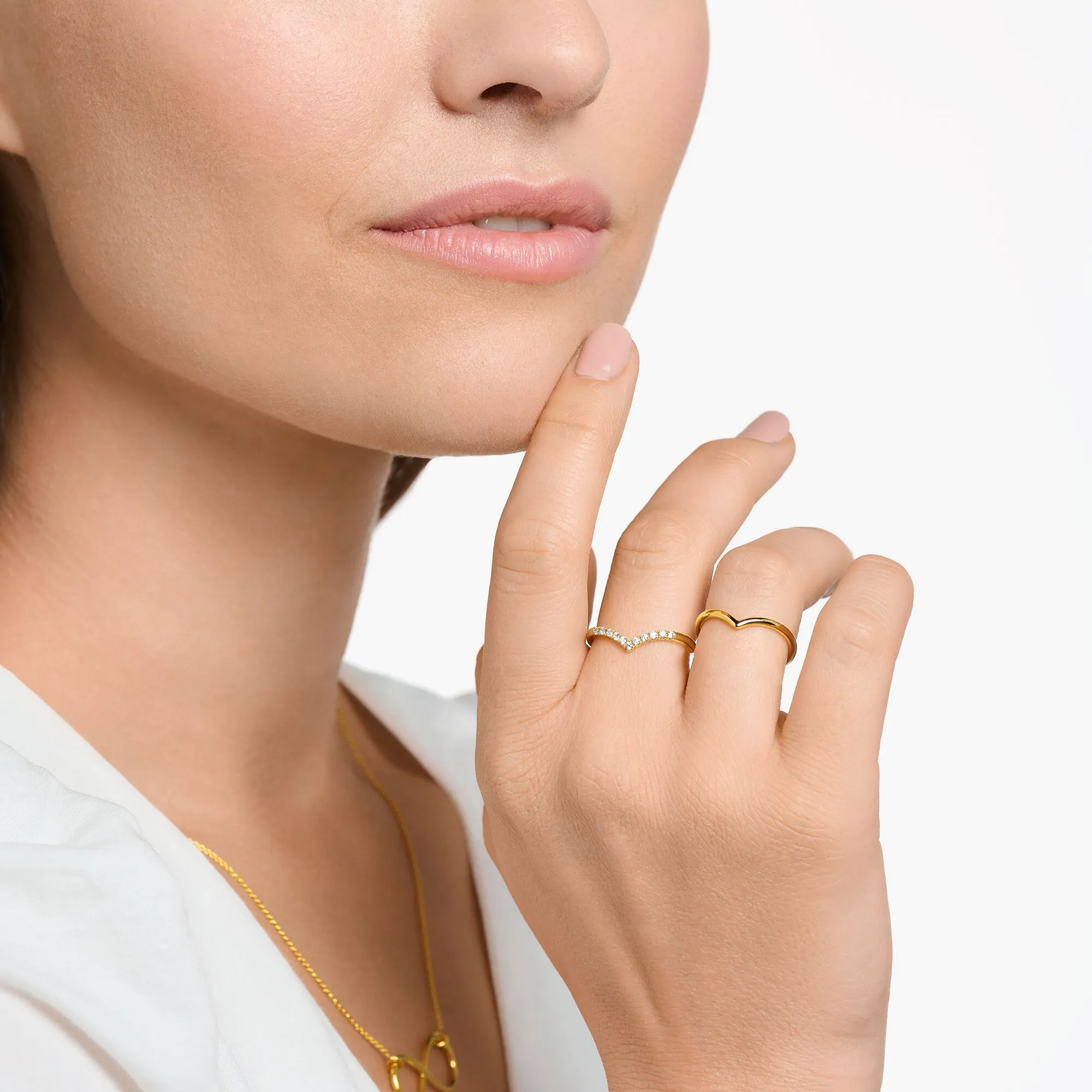 Thomas Sabo Damenring V-förmig mit weißen Steinen Gold