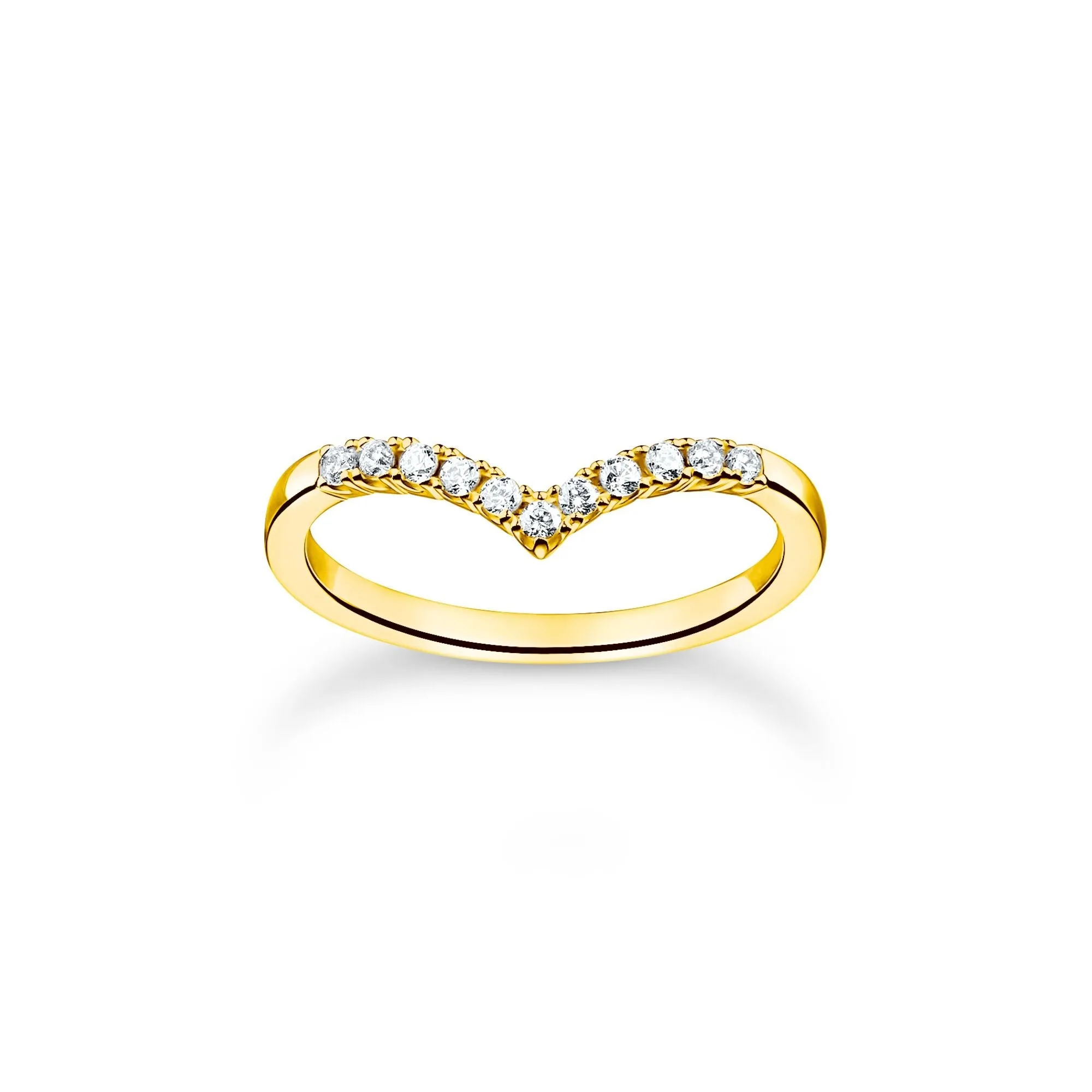 Thomas Sabo Damenring V-förmig mit weißen Steinen Gold