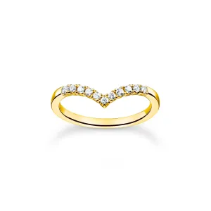 Thomas Sabo Damenring V-förmig mit weißen Steinen Gold