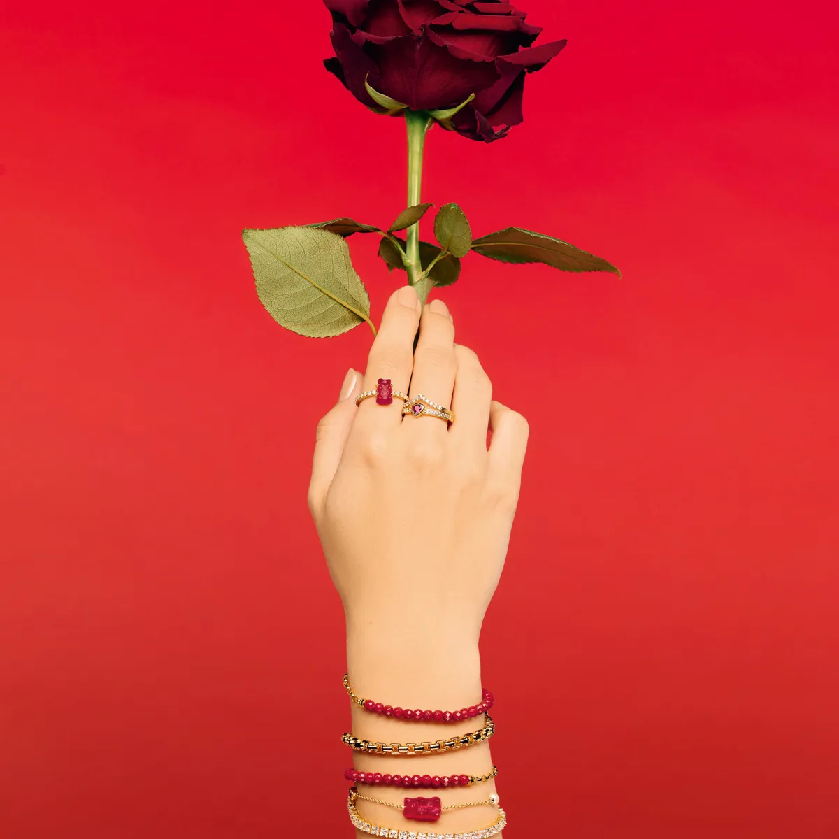 Thomas Sabo Damenringe Ring mit roten Mini-Goldbären und Zirkonia