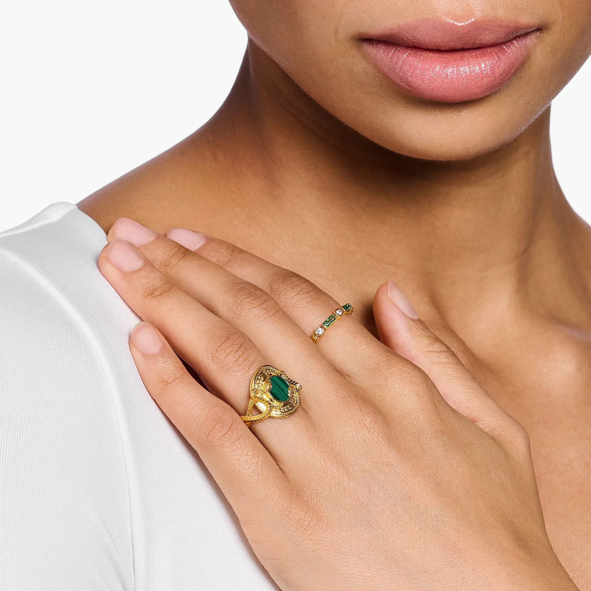 Thomas Sabo Damenringe Schlangenring Grün Gold