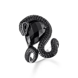 Thomas Sabo Damenringe Schlangenring mit tropfenförmigem schwarzem Zirkonia