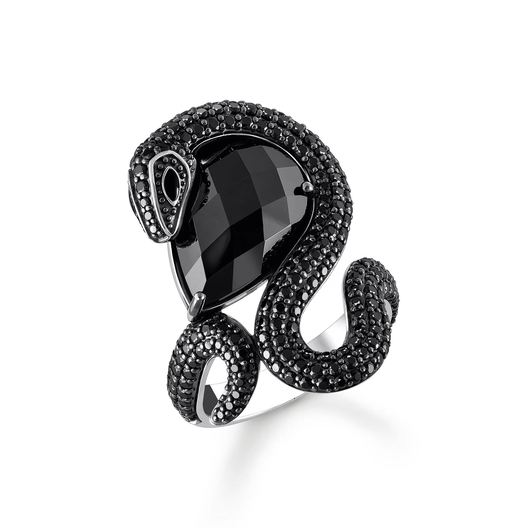 Thomas Sabo Damenringe Schlangenring mit tropfenförmigem schwarzem Zirkonia