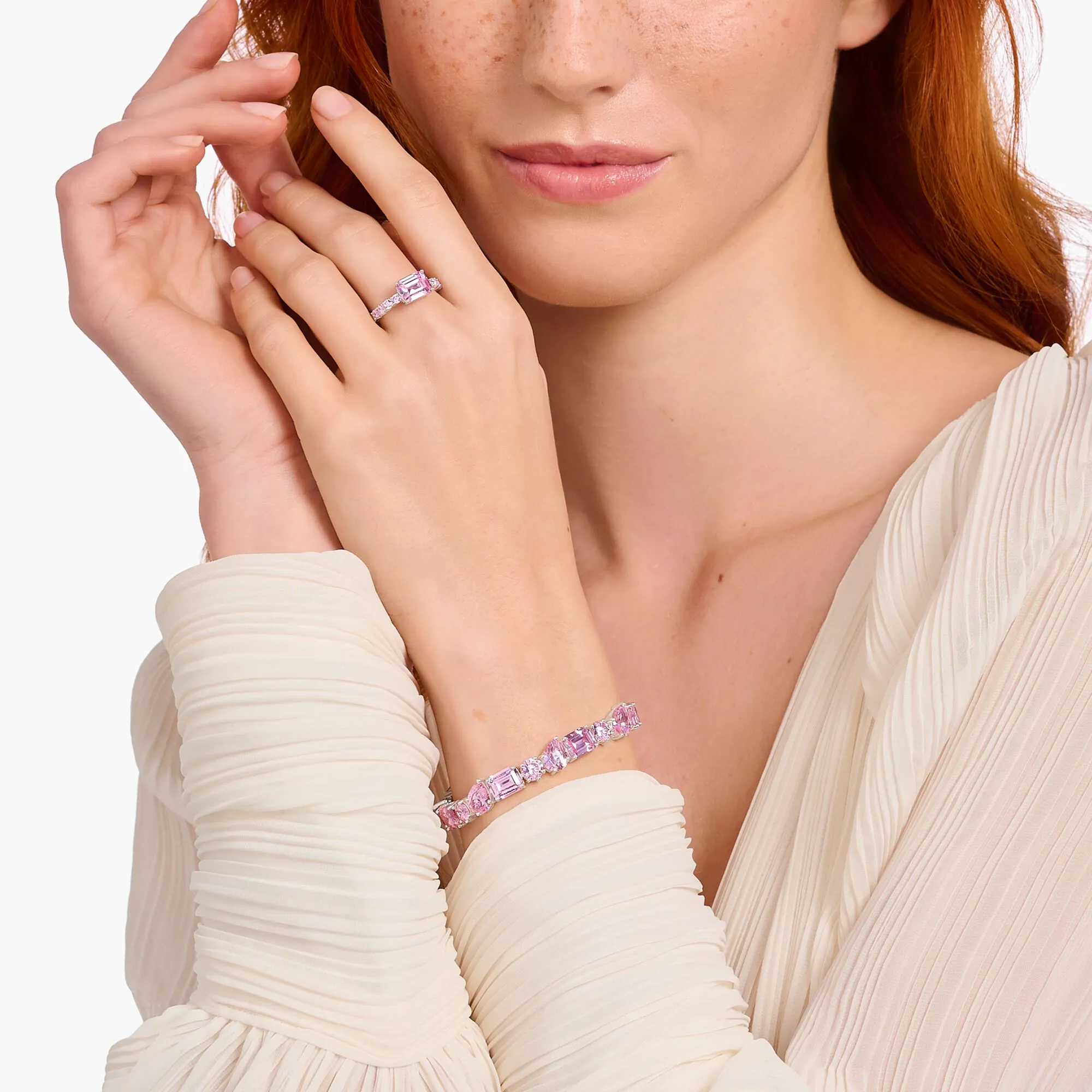 Thomas Sabo Damenringe Solitärring mit rosa Zirkonia-Steinen