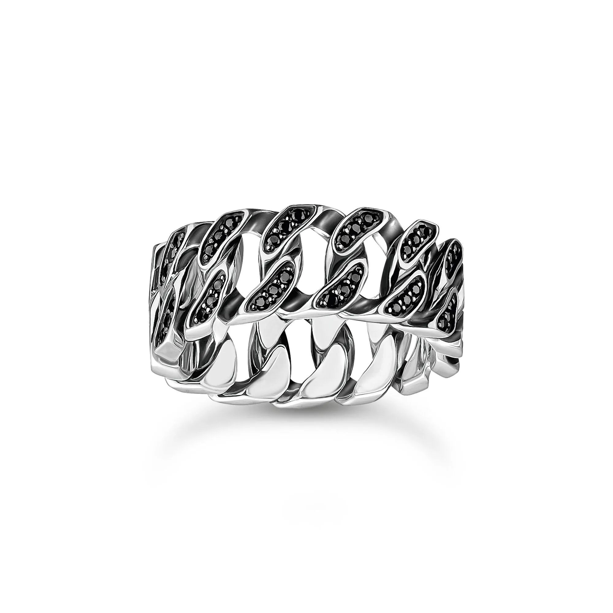 Thomas Sabo Damenringe Breiter Ring mit Kettengliedern und schwarzen Steinen