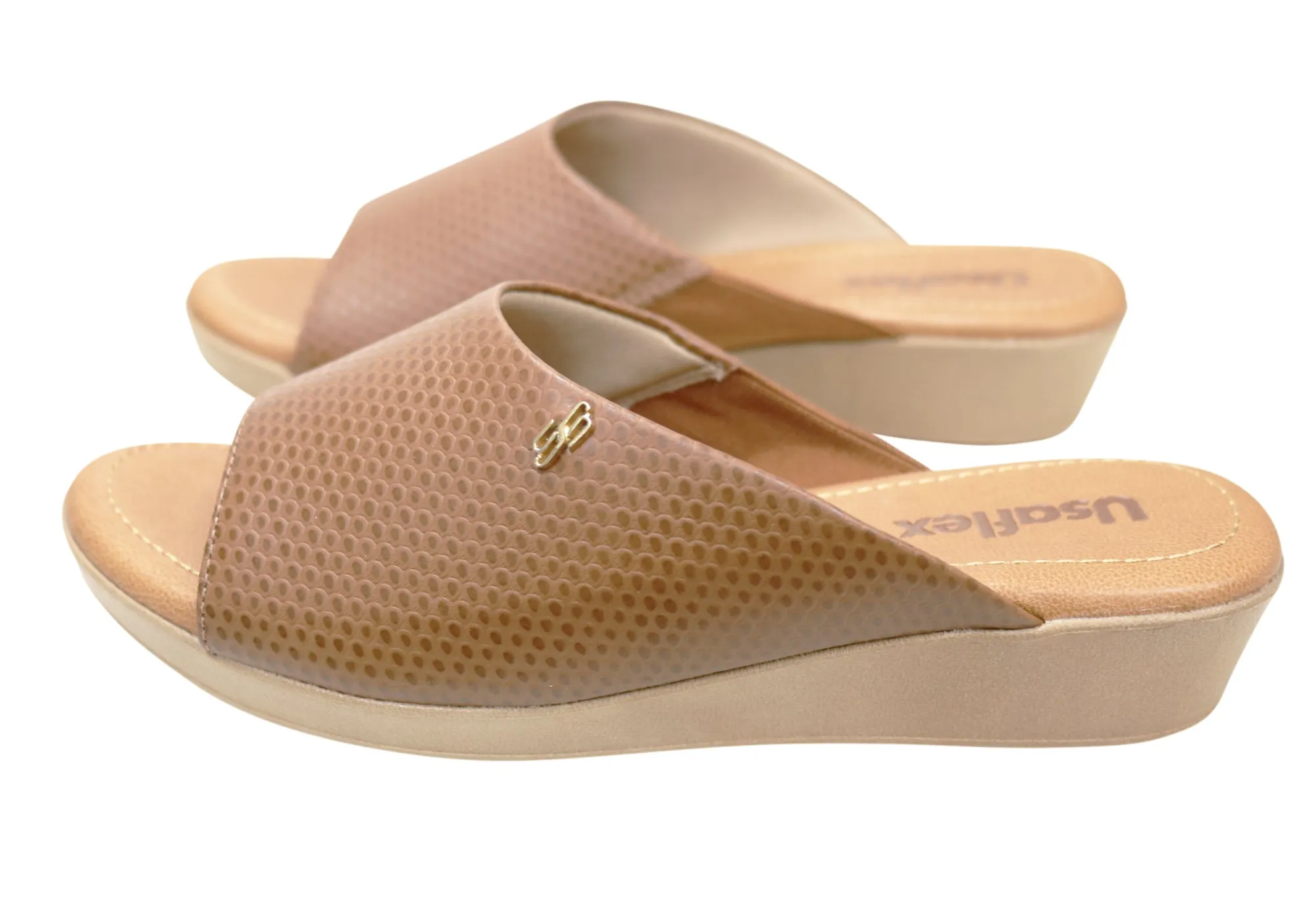Usaflex Malvina Damen Komfort Leder Slides Sandalen Hergestellt in Brasilien Usaflex Schuhe