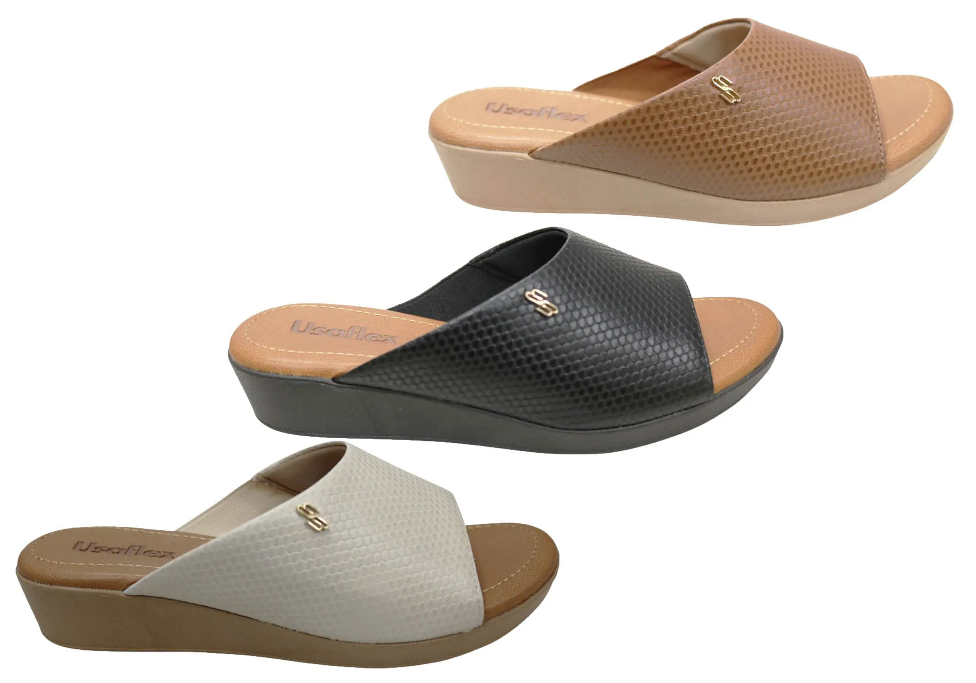 Usaflex Malvina Damen Komfort Leder Slides Sandalen Hergestellt in Brasilien Usaflex Schuhe